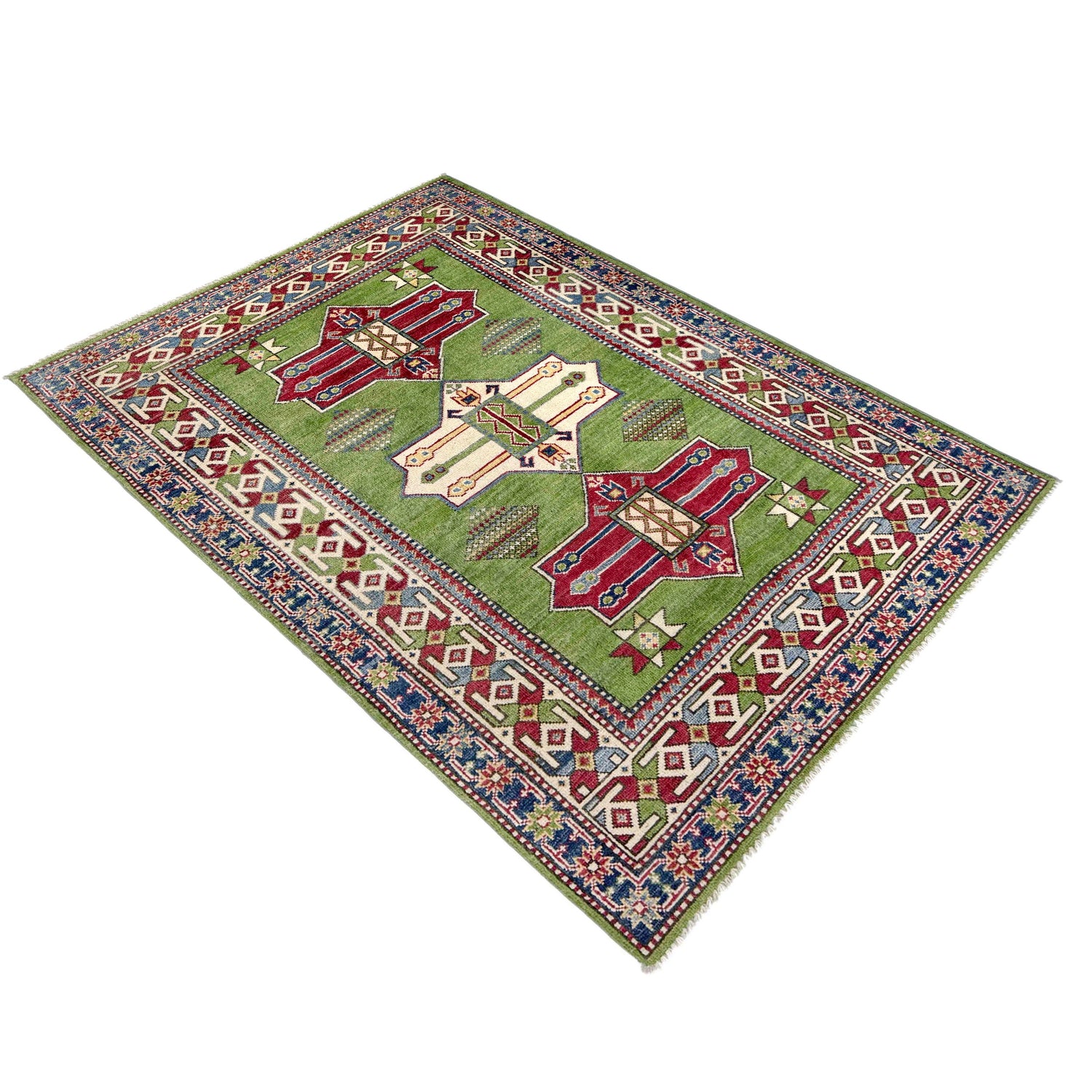 Hand Knotted Kazak Oriental Rug 3' 11" x 5' 11" ft / 119 x 180 cm - No. R37369