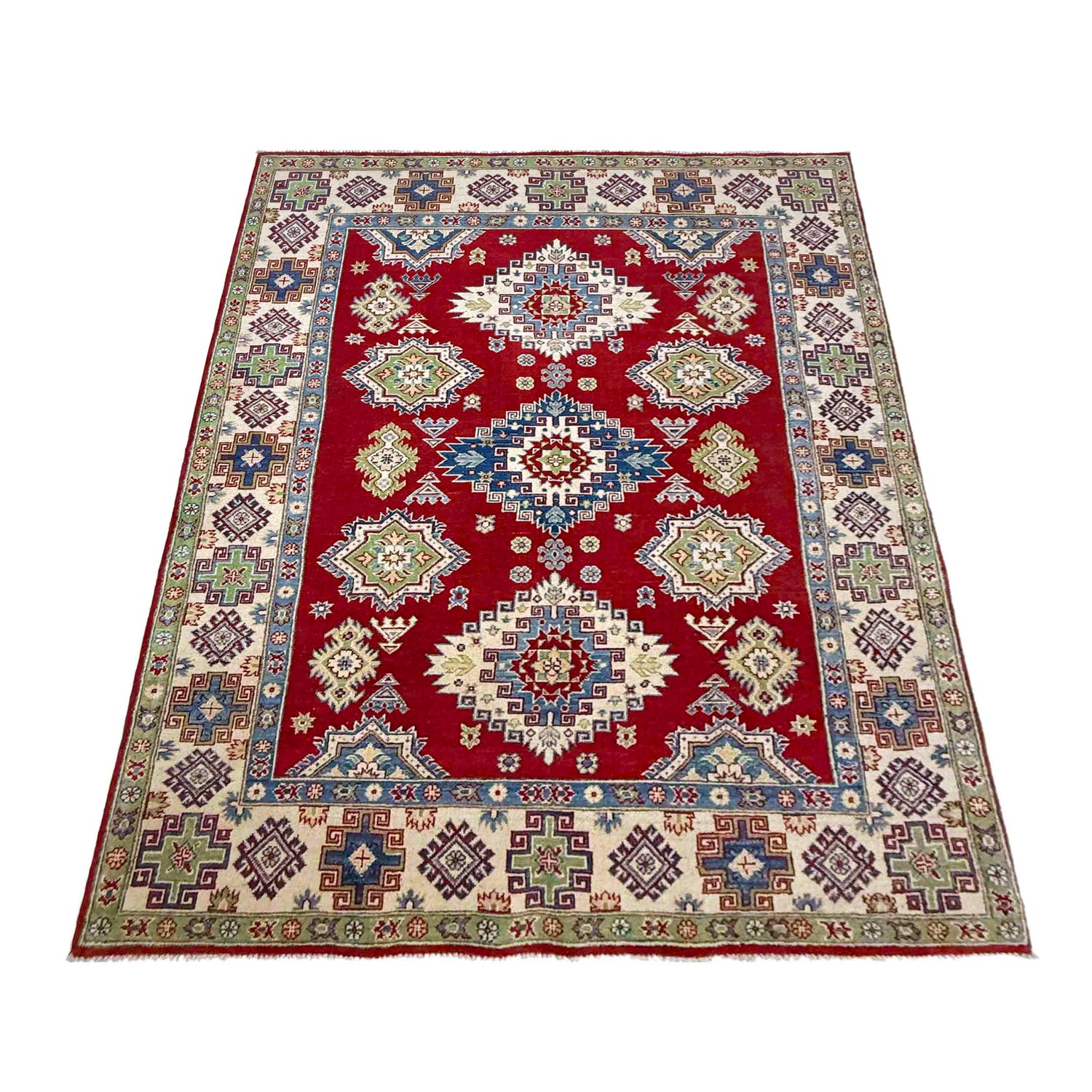 Hand Knotted Kazak Oriental Rug 5' 7" x 7' 10" ft / 169 x 238 cm - No. R37373