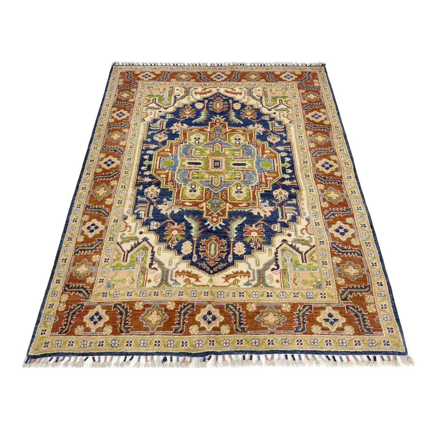 Hand Knotted Persian Heriz Area Rug 3' 11" x 5' 10" ft / 120 x 178 cm - No. R37376