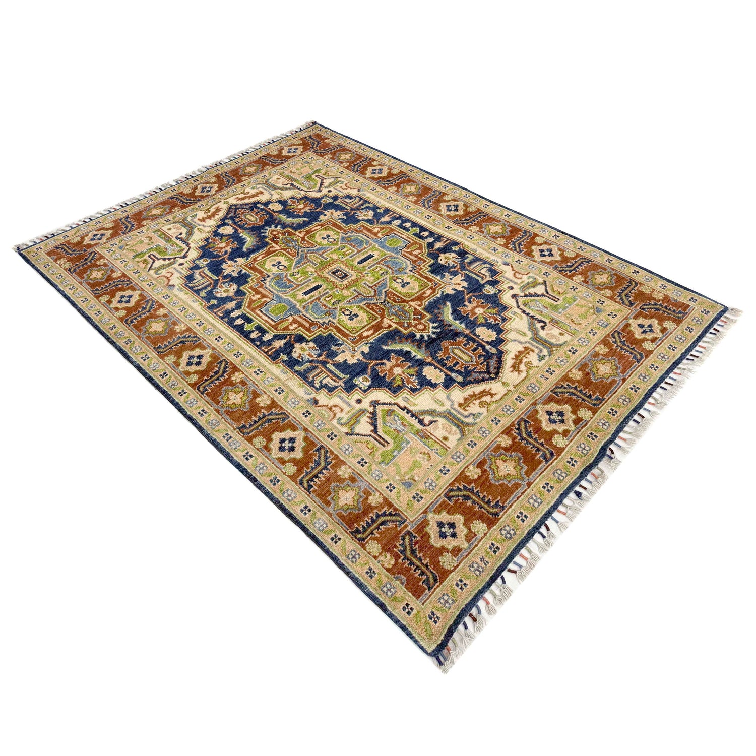 Hand Knotted Persian Heriz Area Rug 3' 11" x 5' 10" ft / 120 x 178 cm - No. R37376