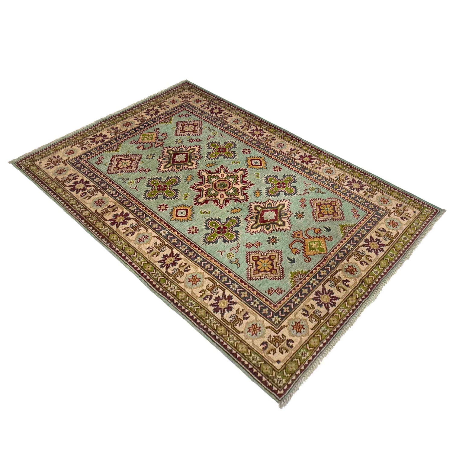Hand Knotted Kazak Oriental Rug 3' 10" x 5' 10" ft / 116 x 178 cm - No. R37381