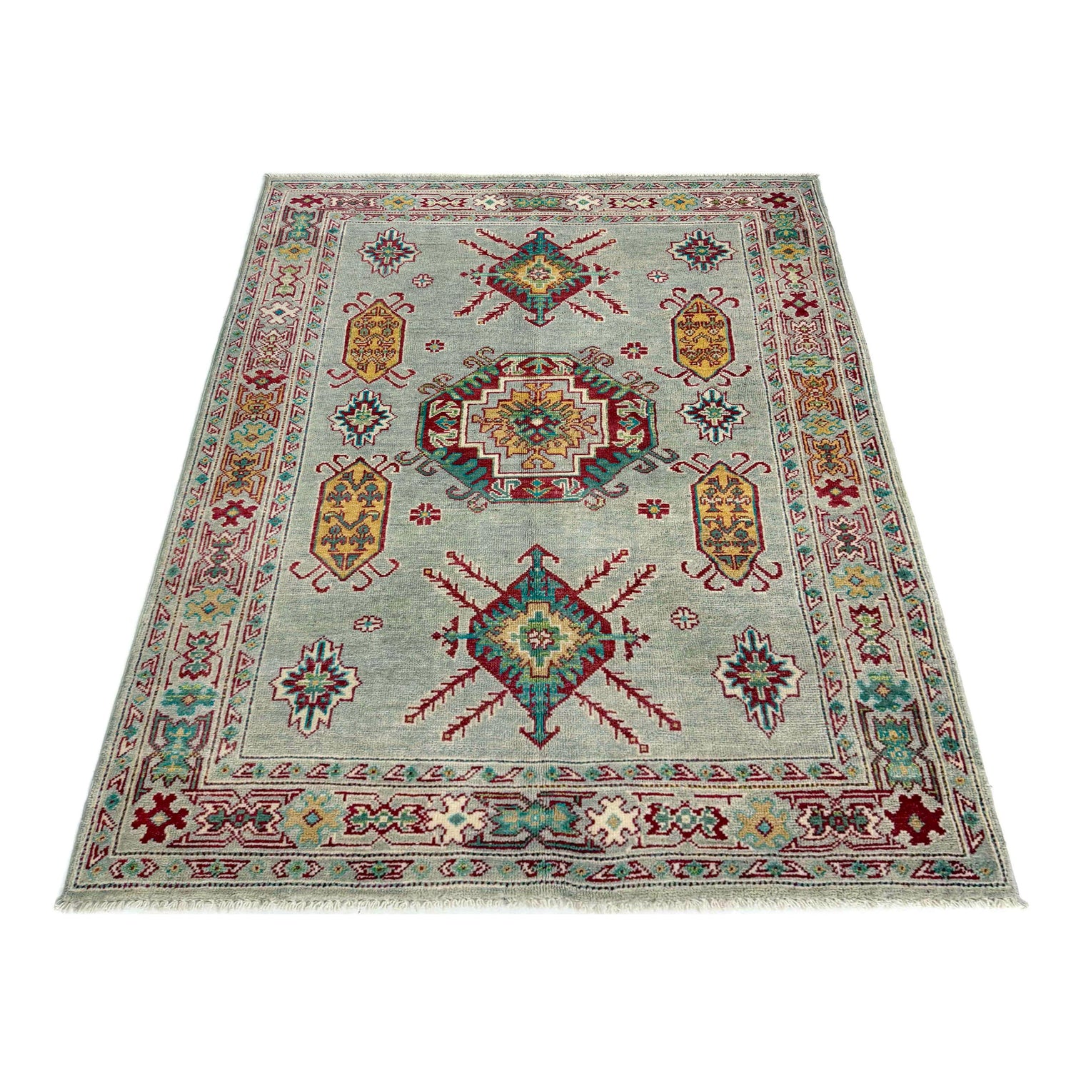 Hand knotted Kazak Carpet 4' 2" x 5' 8" ft / 126 x 173 cm - No. R37383