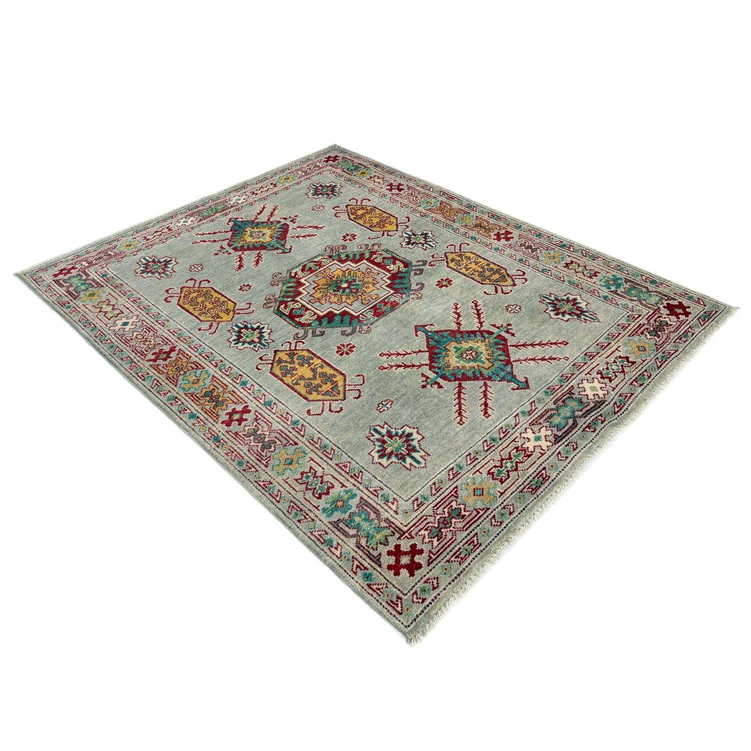 Hand knotted Kazak Carpet 4' 2" x 5' 8" ft / 126 x 173 cm - No. R37383