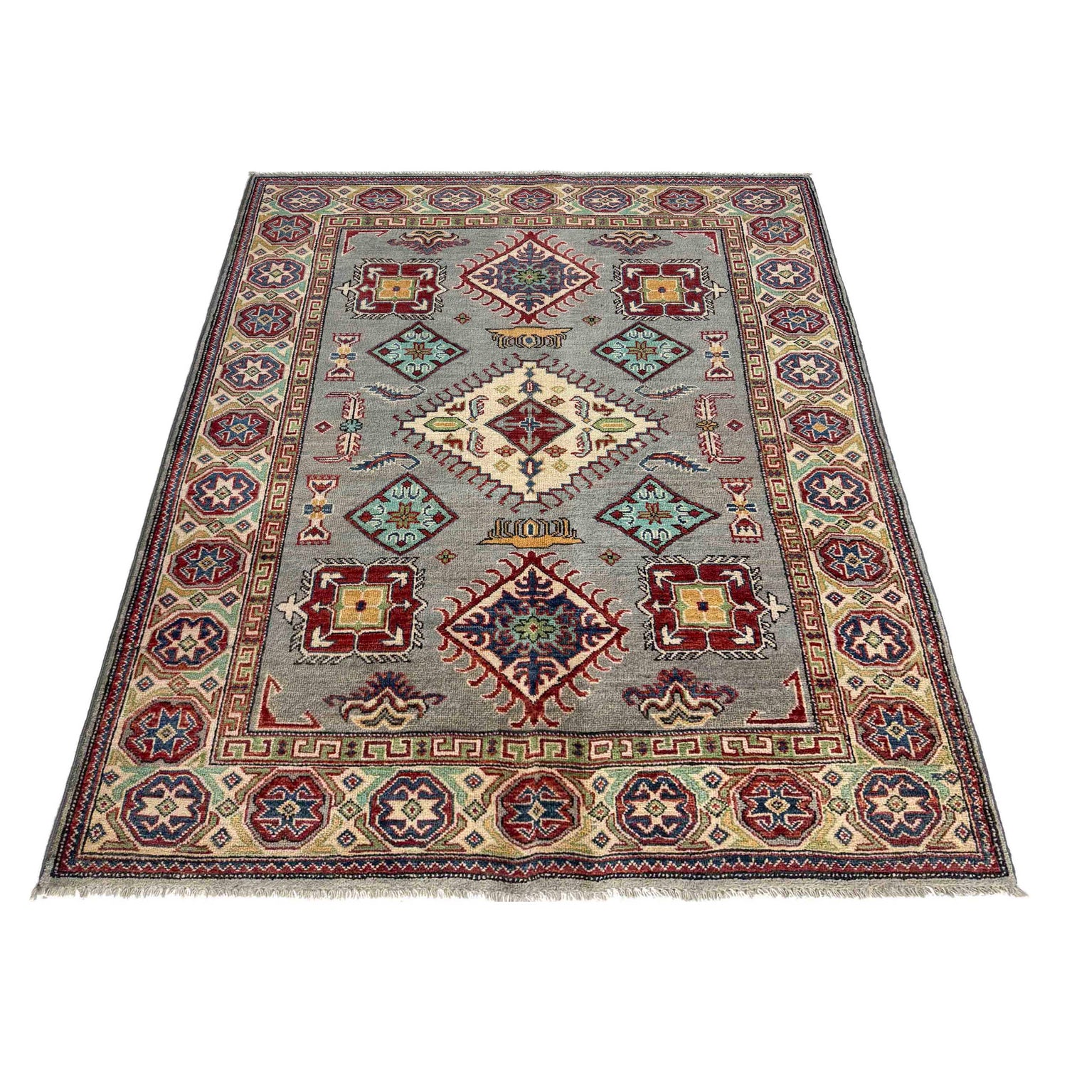 Hand Knotted Kazak Oriental Rug 4' 8" x 6' 5" ft / 141 x 195 cm - No. R37385