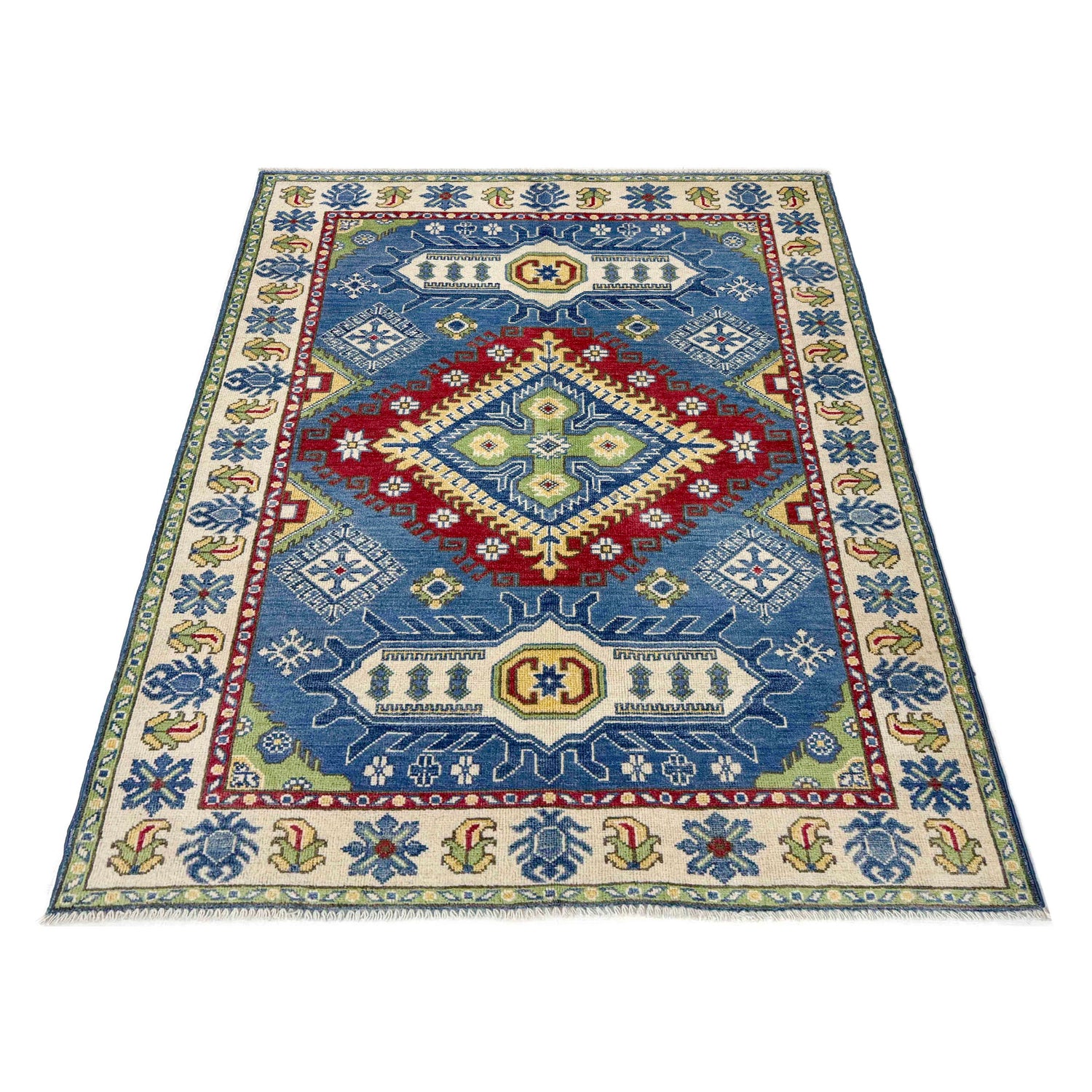 Handmade Kazak Area Rug 3' 10" x 5' 10" ft / 118 x 179 cm - No. R37389