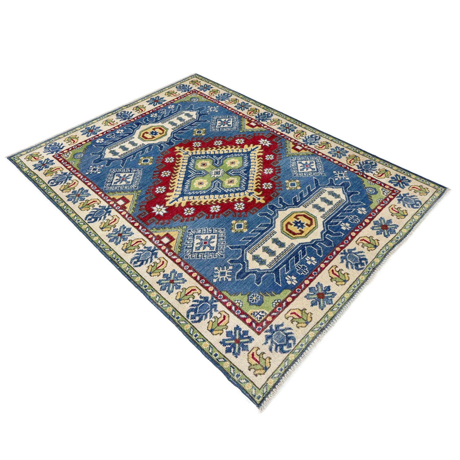 Handmade Kazak Area Rug 3' 10" x 5' 10" ft / 118 x 179 cm - No. R37389