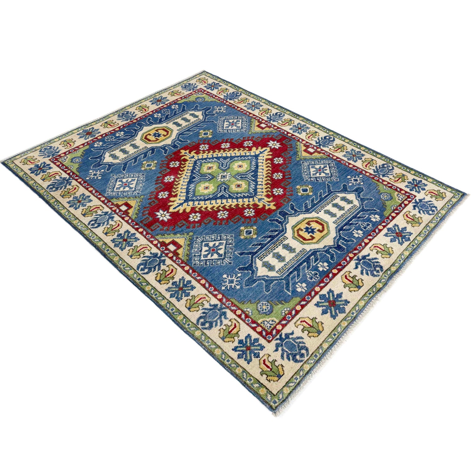 Handmade Kazak Area Rug 3' 10" x 5' 10" ft / 118 x 179 cm - No. R37389