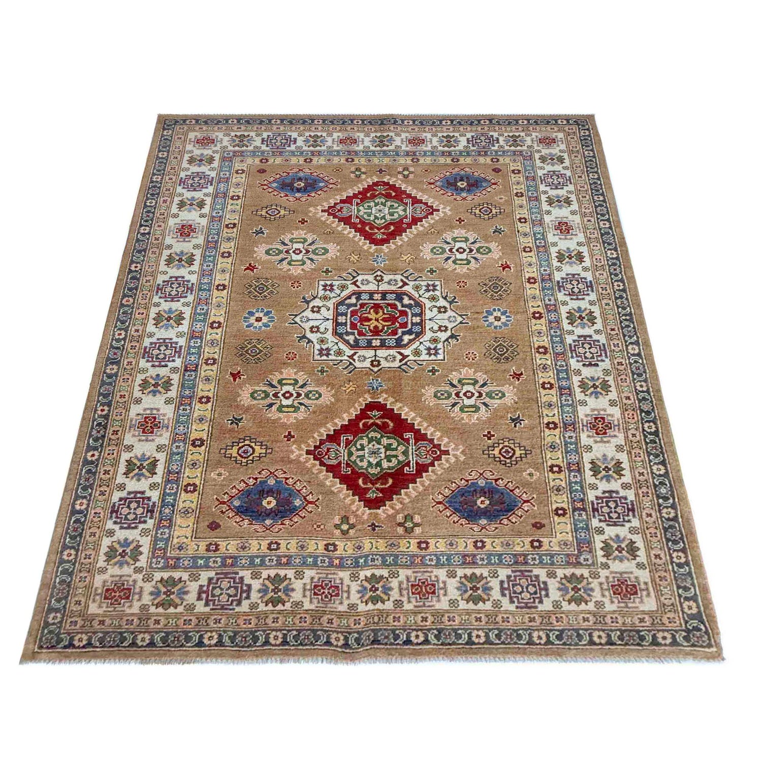 Hand Knotted Kazak Oriental Rug 4' 11" x 7' 1" ft / 150 x 217 cm - No. R37400