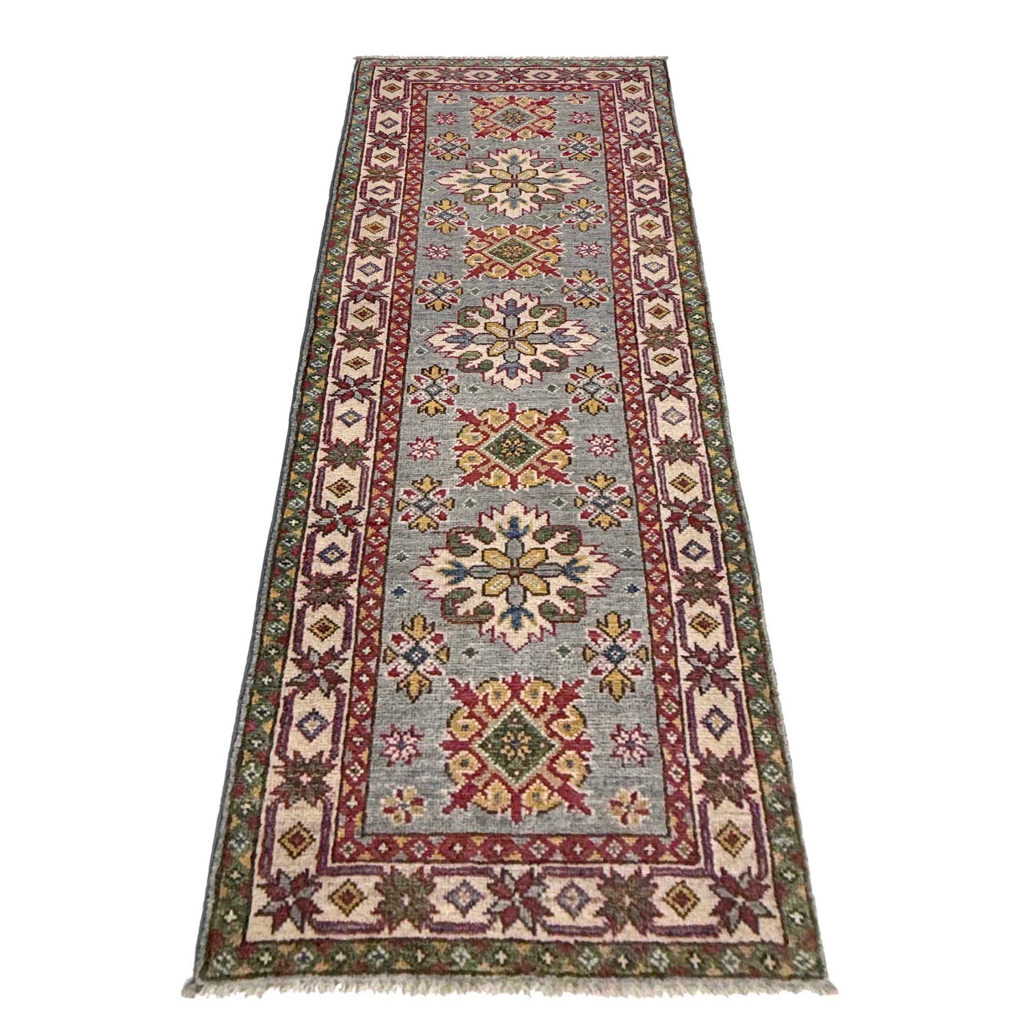 Grey Color Kazak Runner Rug 2' 2" x 6' 1" ft / 65 x 186 cm - No. R37408