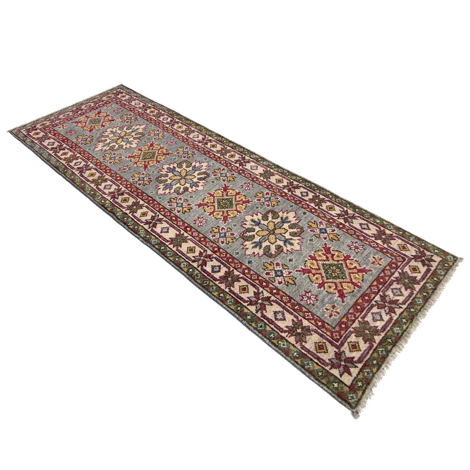 Grey Color Kazak Runner Rug 2' 2" x 6' 1" ft / 65 x 186 cm - No. R37408