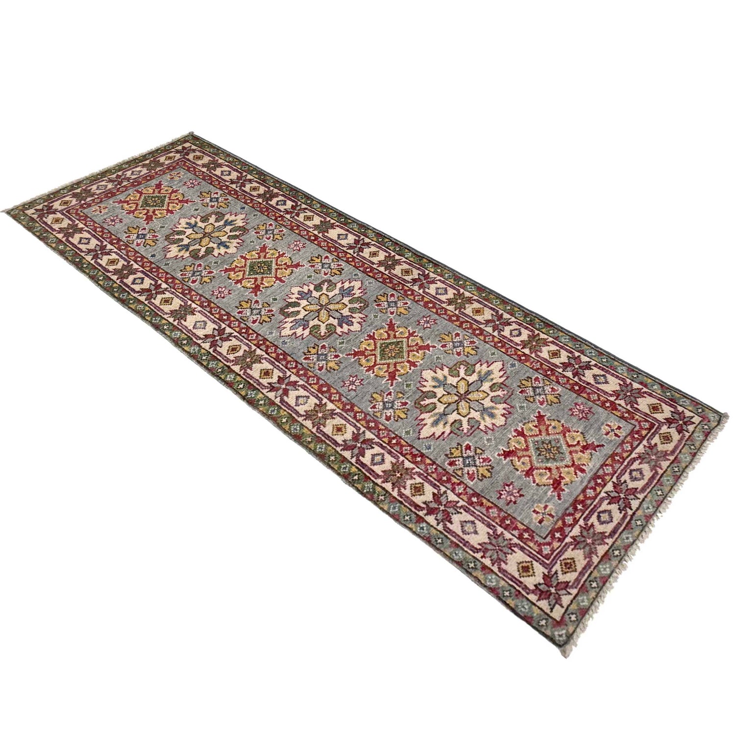 Grey Color Kazak Runner Rug 2' 2" x 6' 1" ft / 65 x 186 cm - No. R37408
