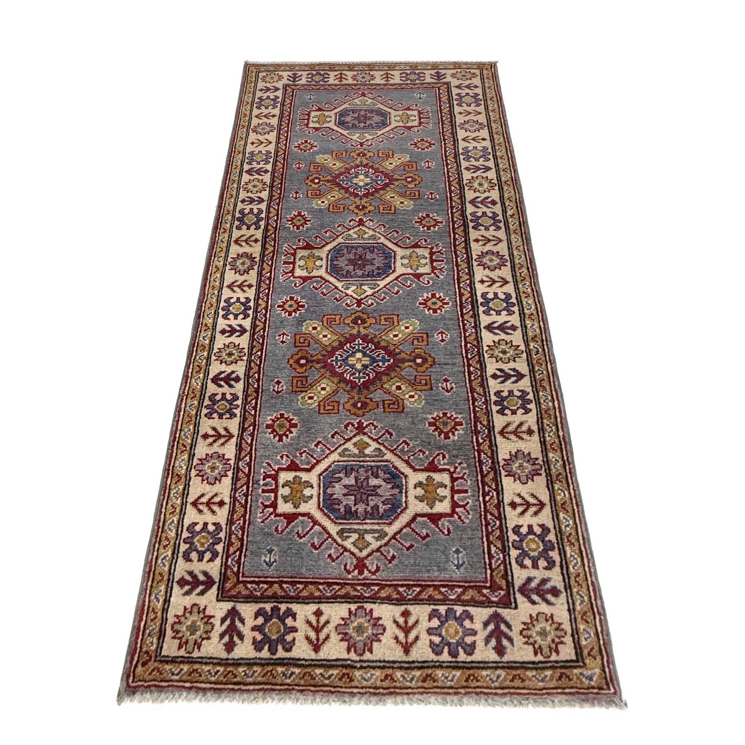 Hand Knotted Kazak Oriental Runner Rug 2' 6" x 6' 4" ft / 76 x 193 cm - No. R37424