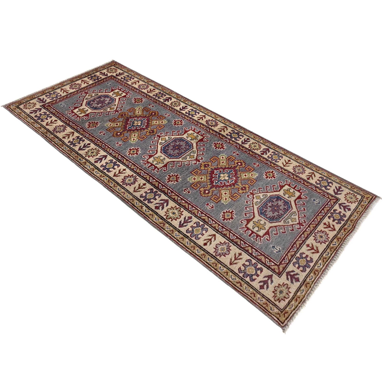 Hand Knotted Kazak Oriental Runner Rug 2' 6" x 6' 4" ft / 76 x 193 cm - No. R37424