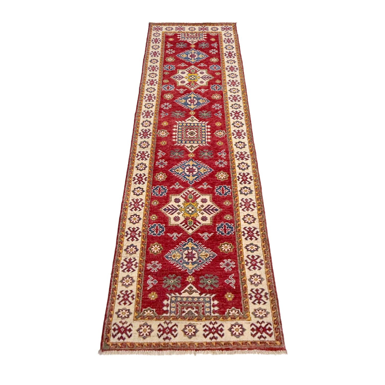 Hand knotted Kazak Runner Carpet 2' 6" x 9' 11" ft / 77 x 303 cm - No. R37426