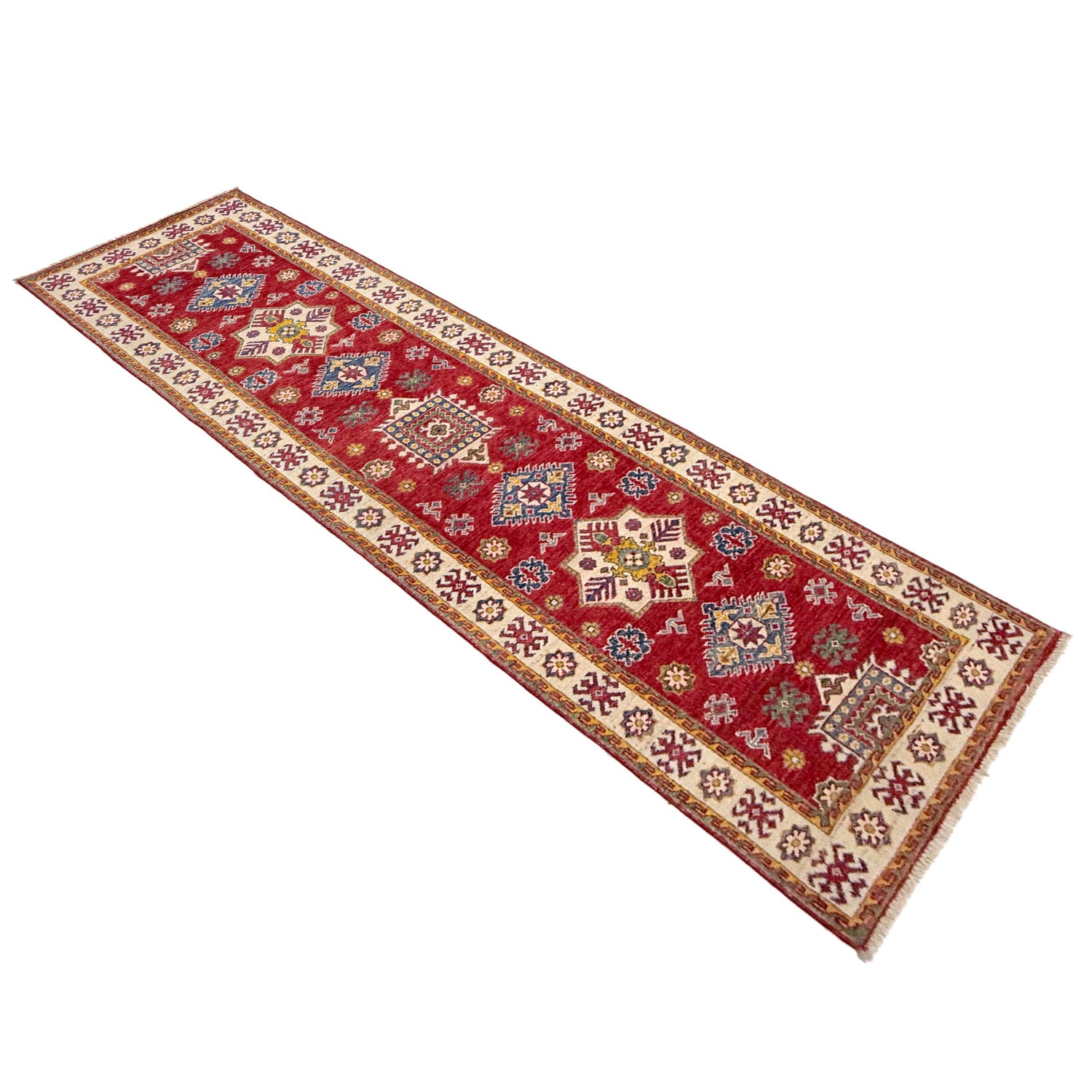 Hand knotted Kazak Runner Carpet 2' 6" x 9' 11" ft / 77 x 303 cm - No. R37426