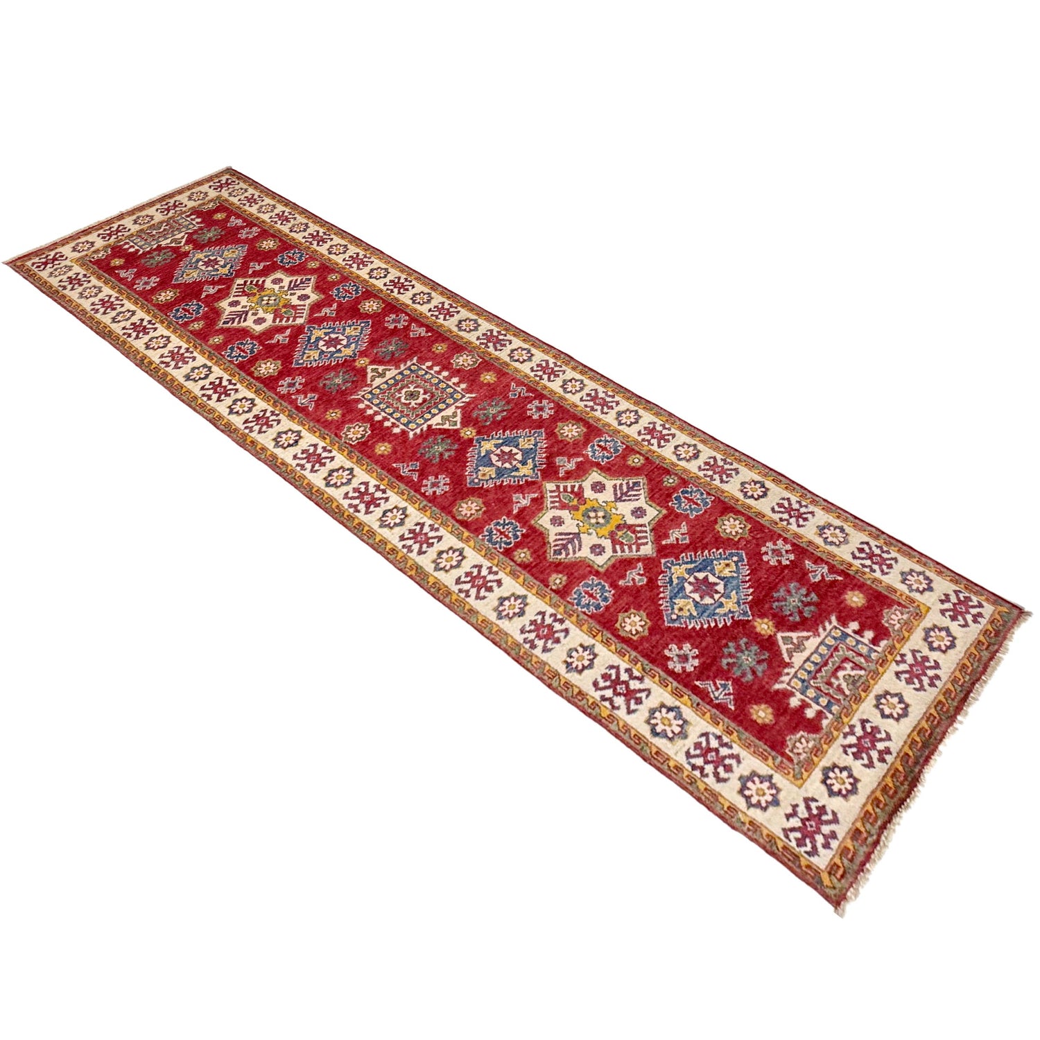 Hand knotted Kazak Runner Carpet 2' 6" x 9' 11" ft / 77 x 303 cm - No. R37426