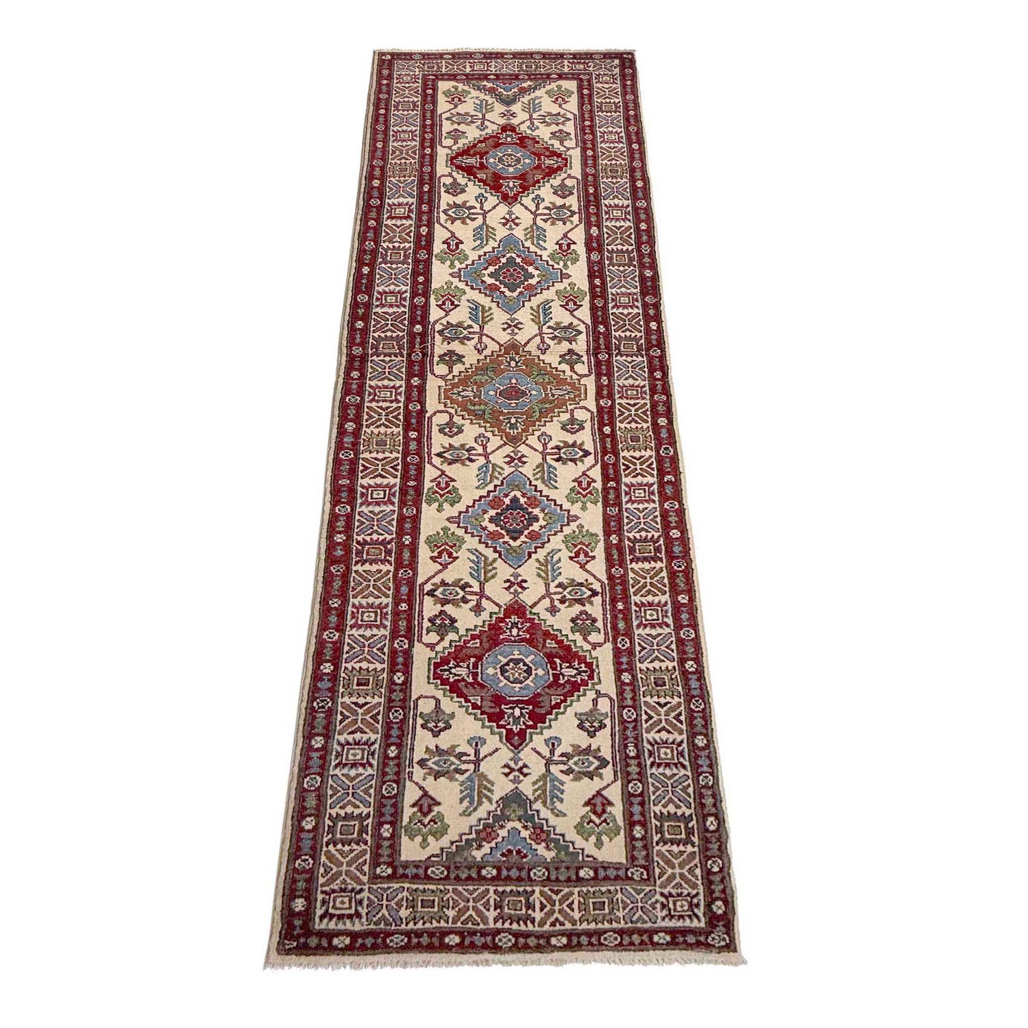 Hand Knotted Kazak Oriental Runner Rug 2' 5" x 9' 9" ft / 74 x 297 cm - No. R37428