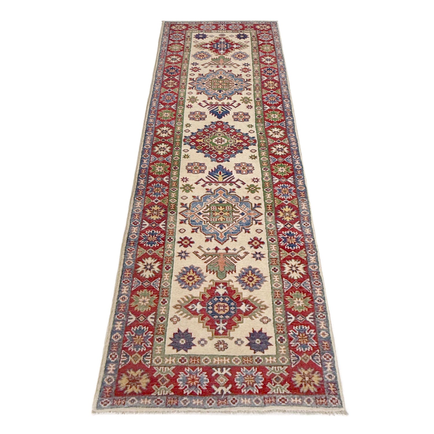 Hand Knotted Kazak Oriental Runner Rug 2' 7" x 9' 9" ft / 80 x 296 cm - No. R37429