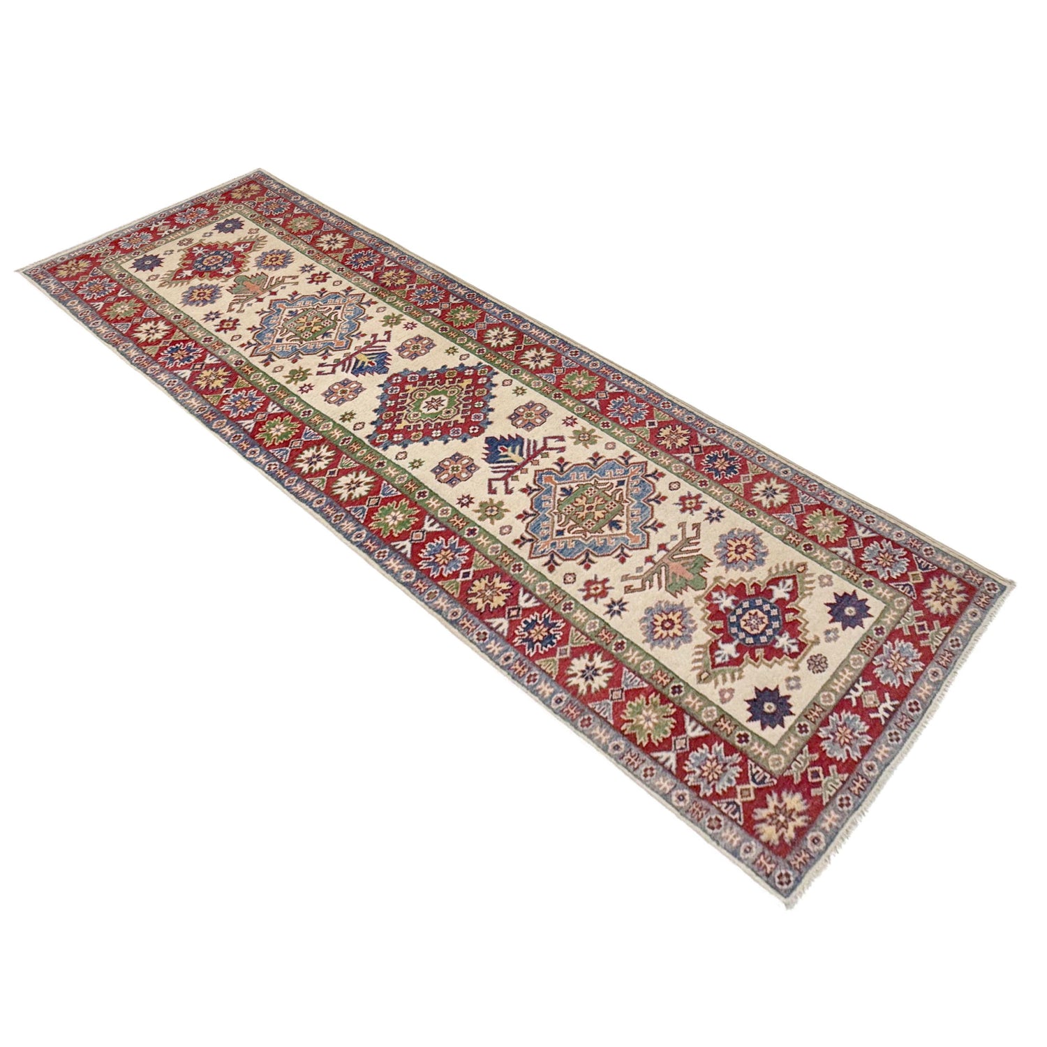 Hand Knotted Kazak Oriental Runner Rug 2' 7" x 9' 9" ft / 80 x 296 cm - No. R37429