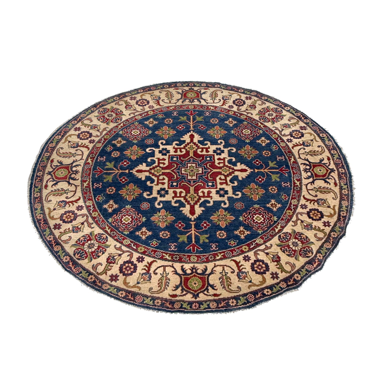 Authentic Afghan Kazak Round Rug 6' 7" x 6' 7" ft / 201 x 201 cm - No. R37470