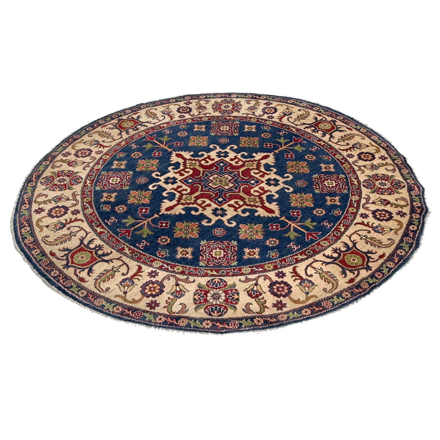 Authentic Afghan Kazak Round Rug 6' 7" x 6' 7" ft / 201 x 201 cm - No. R37470