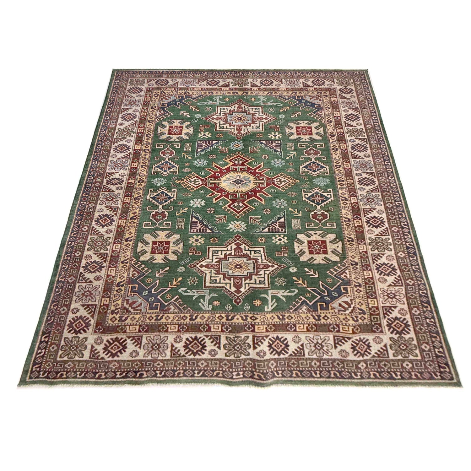 Hand knotted Kazak Carpet 6' 6" x 9' 9" ft / 197 x 296 cm - No. R37476