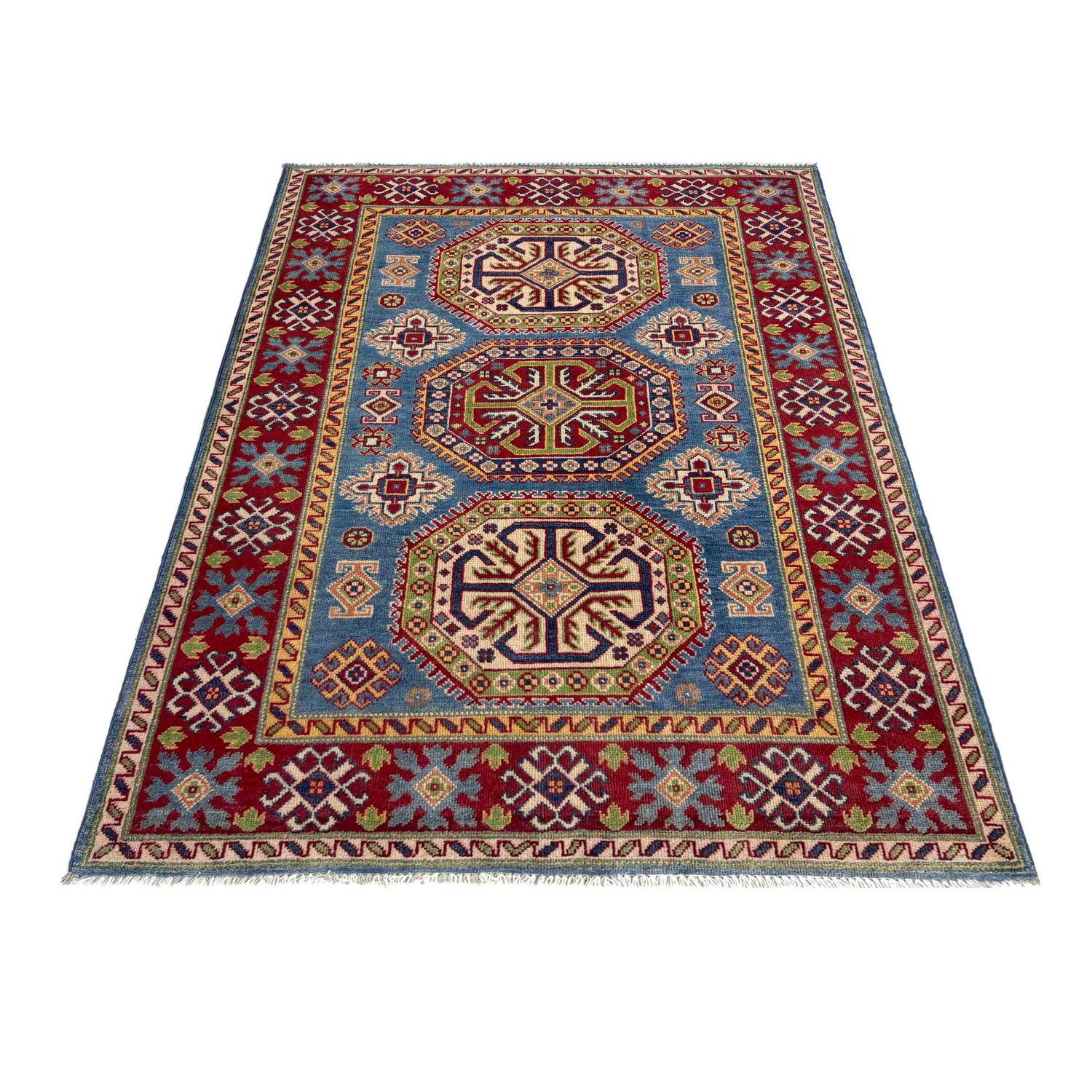 Handmade Kazak Area Rug 4' 0" x 6' 0" ft / 122 x 183 cm - No. R37480