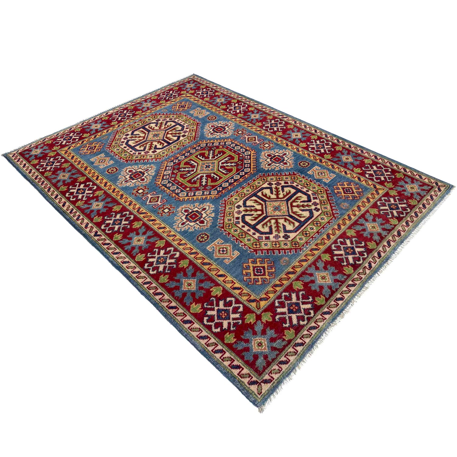 Handmade Kazak Area Rug 4' 0" x 6' 0" ft / 122 x 183 cm - No. R37480