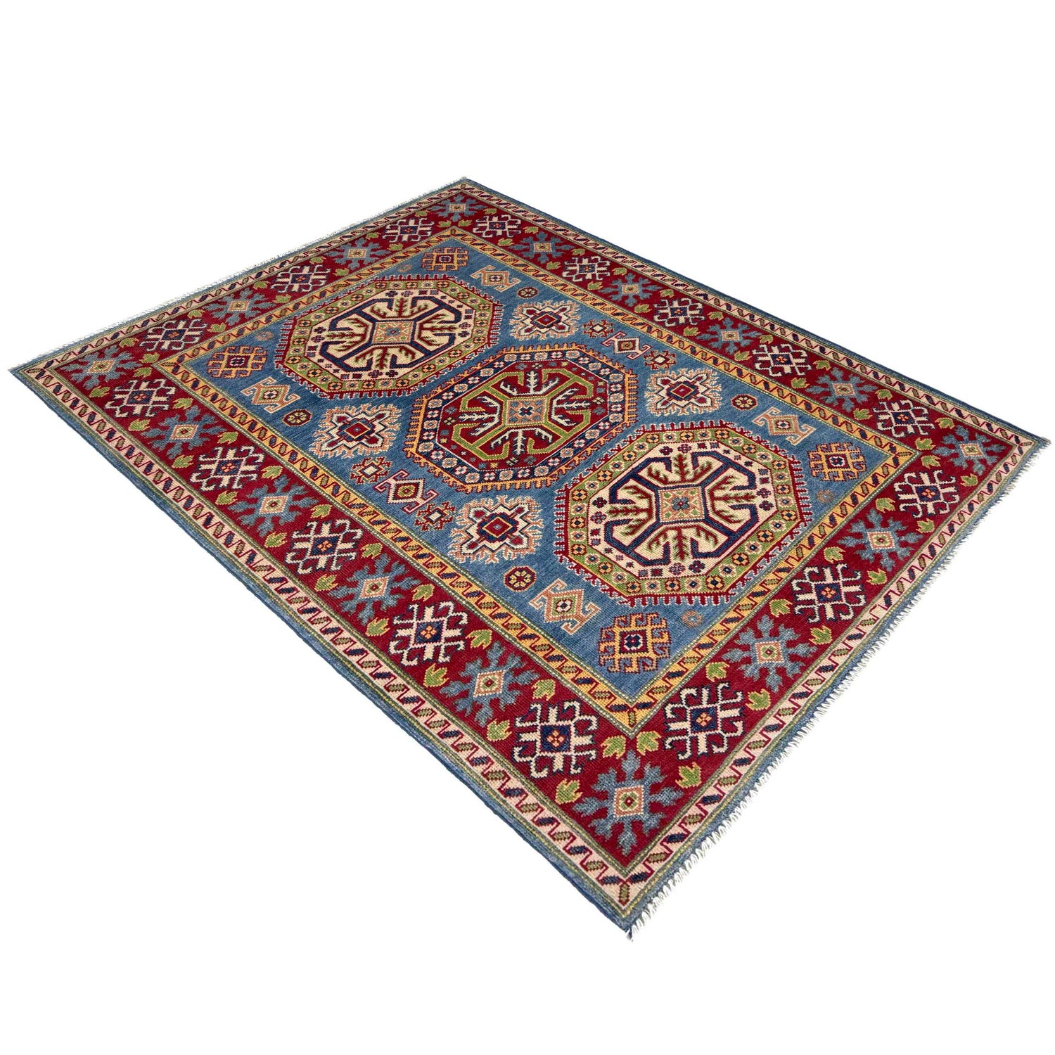 Handmade Kazak Area Rug 4' 0" x 6' 0" ft / 122 x 183 cm - No. R37480