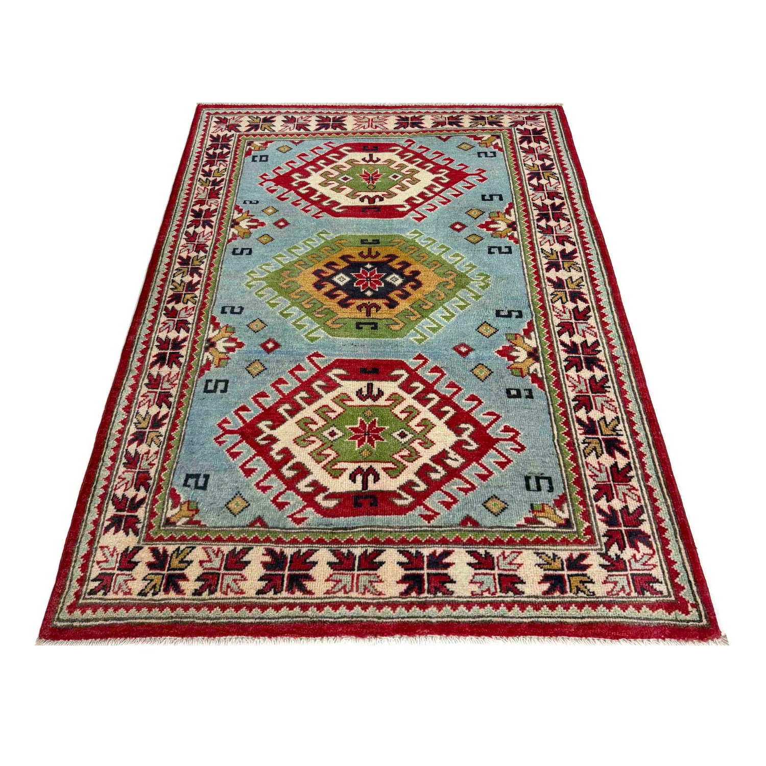 Blue Color Kazak Rug 3' 3" x 4' 11" ft / 100 x 150 cm - No. R37504