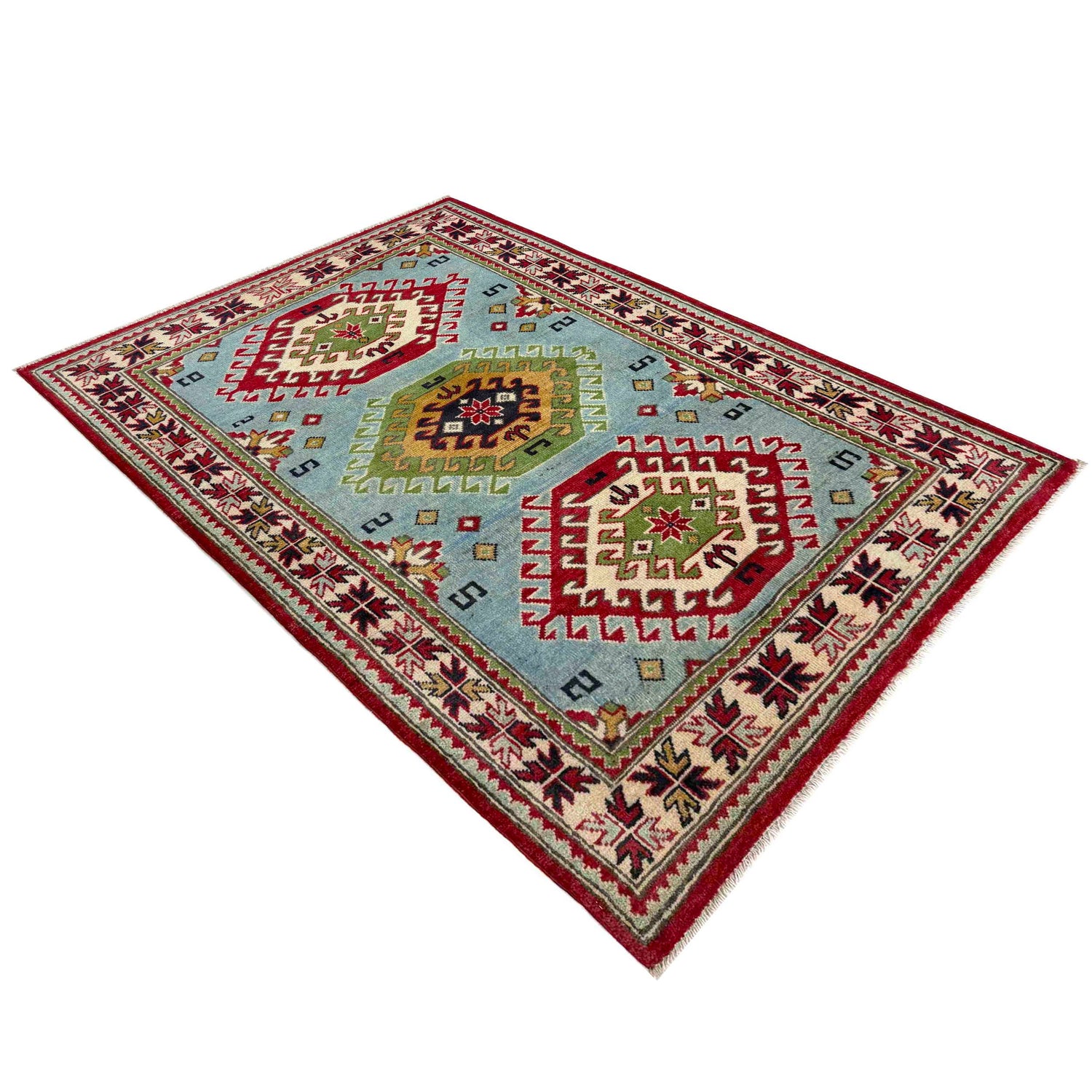 Blue Color Kazak Rug 3' 3" x 4' 11" ft / 100 x 150 cm - No. R37504