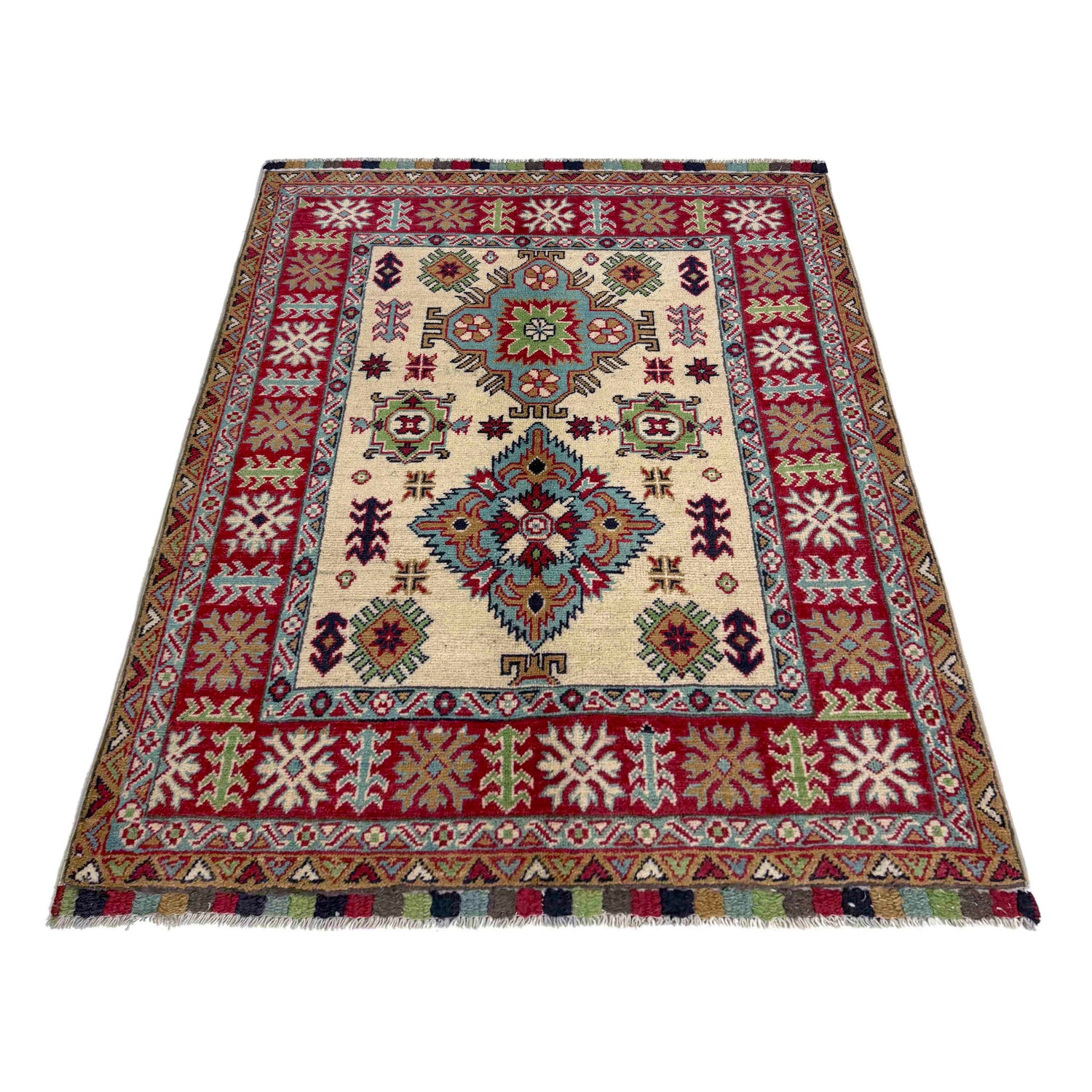 Hand knotted Kazak Carpet 3' 4" x 4' 7" ft / 102 x 140 cm - No. R37505
