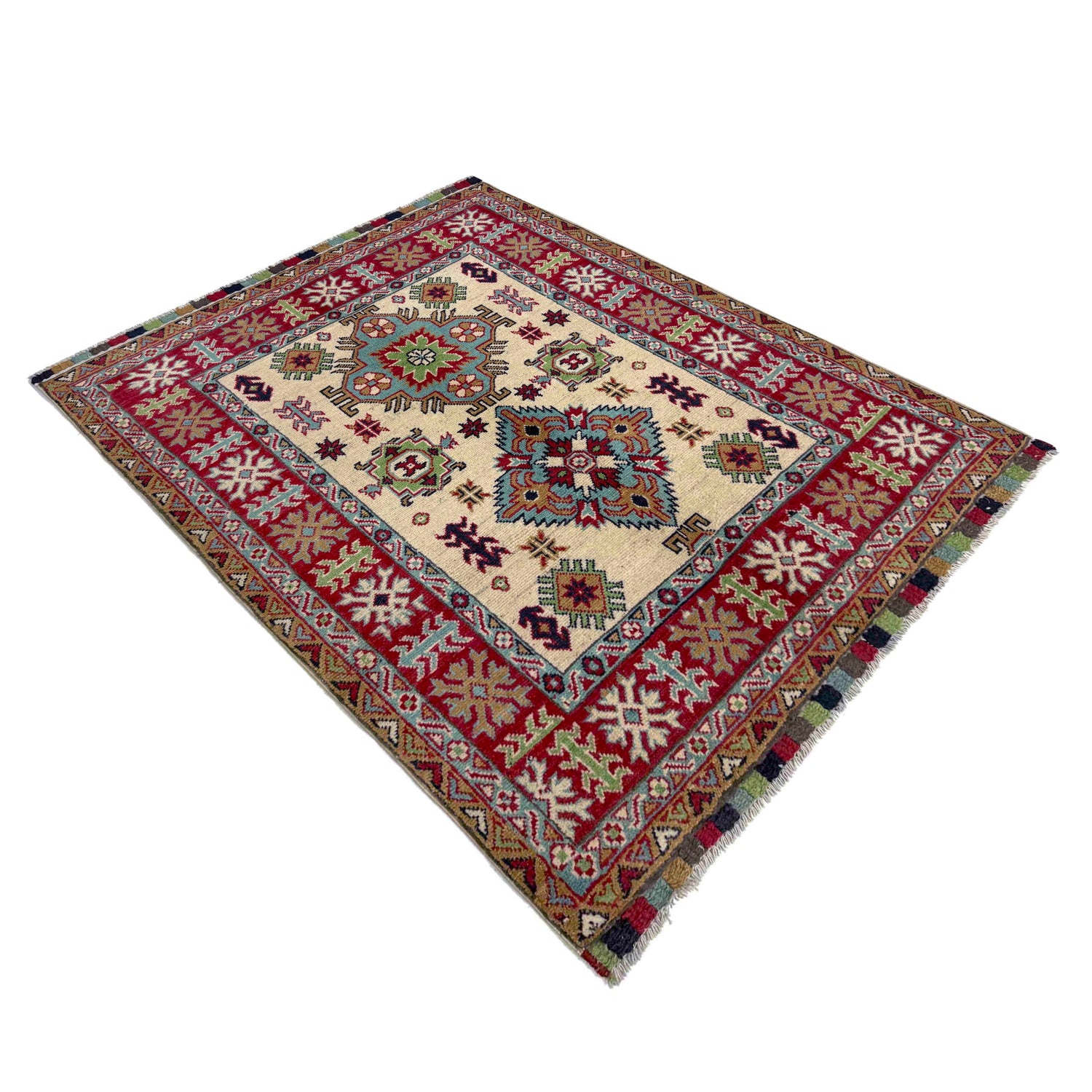 Hand knotted Kazak Carpet 3' 4" x 4' 7" ft / 102 x 140 cm - No. R37505