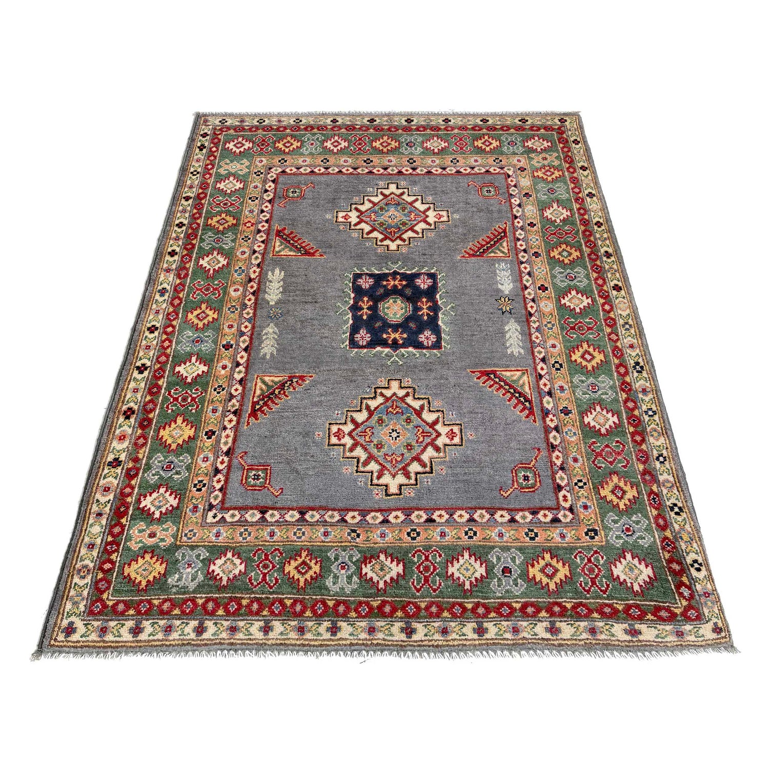 Gray Color Kazak Rug 3' 3" x 4' 11" ft / 99 x 150 cm - No. R37512