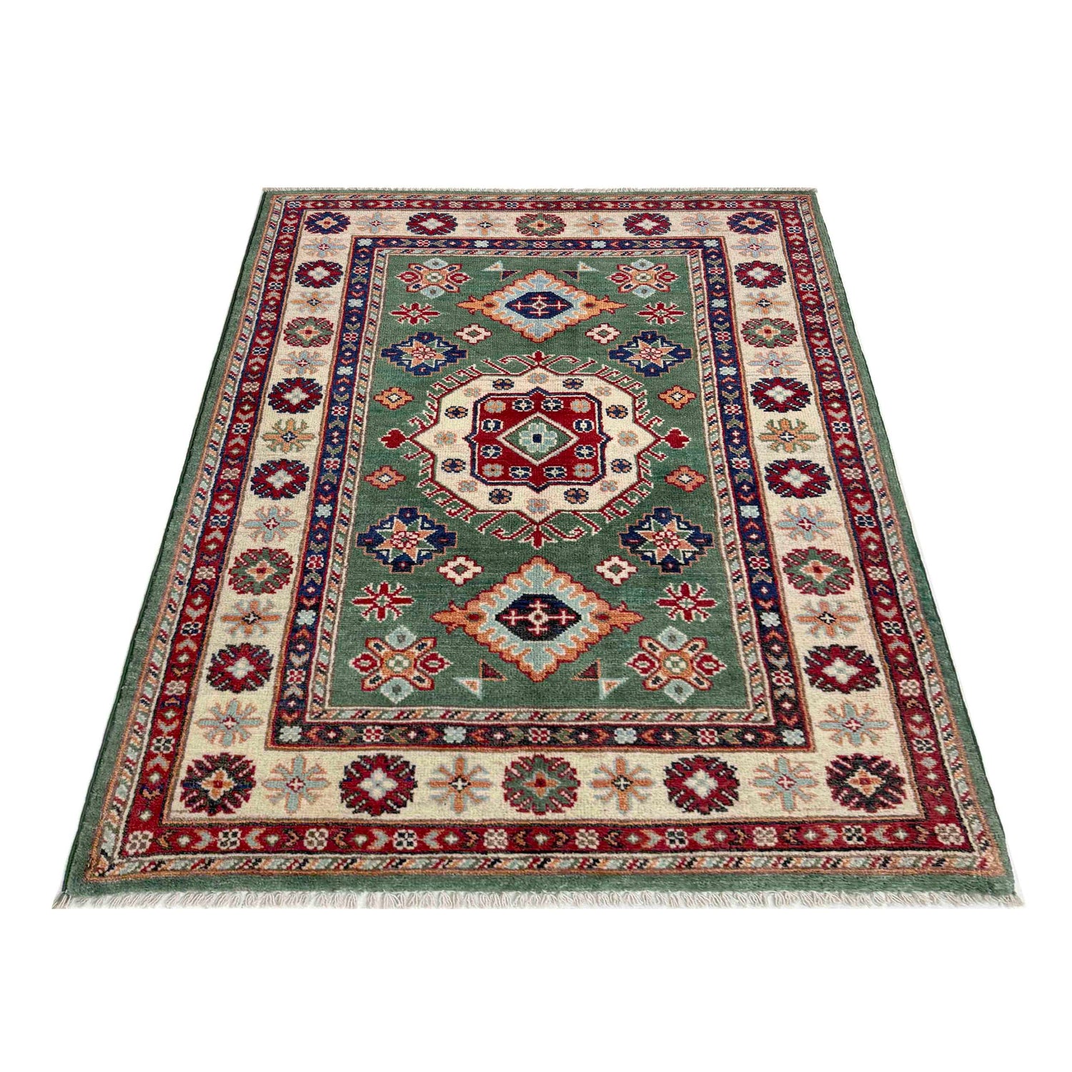 Handmade Kazak Area Rug 3' 2" x 4' 9" ft / 97 x 144 cm - No. R37516