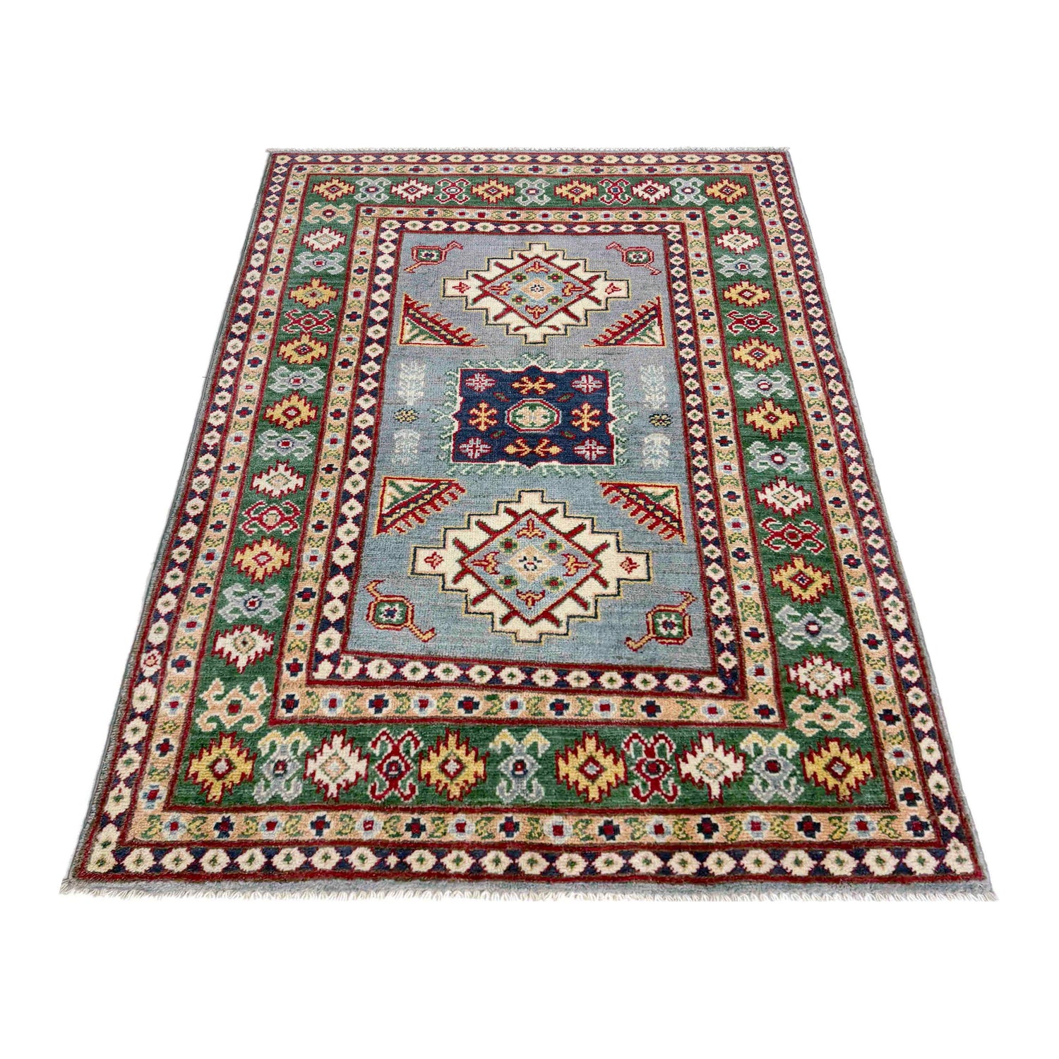 Handmade Kazak Area Rug 3' 2" x 5' 0" ft / 96 x 153 cm - No. R37522