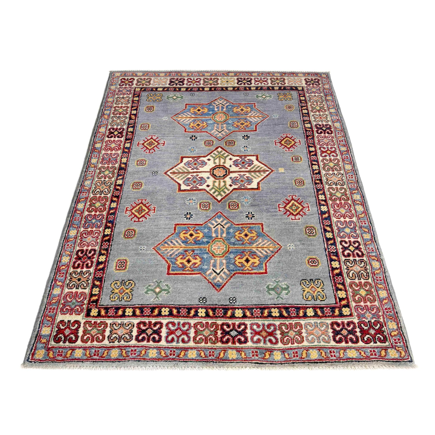 Blue Color Kazak Rug 3' 4" x 4' 11" ft / 102 x 150 cm - No. R37525