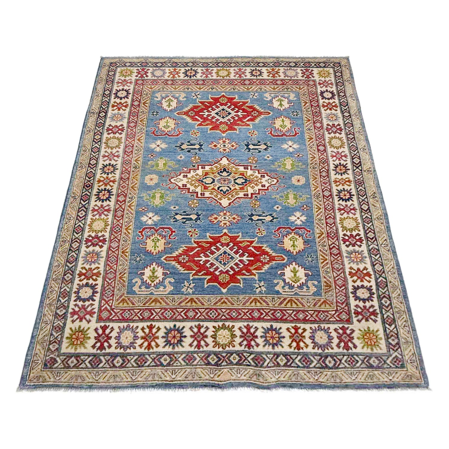 Handmade Kazak Area Rug 4' 10" x 6' 8" ft / 148 x 202 cm - No.R37614