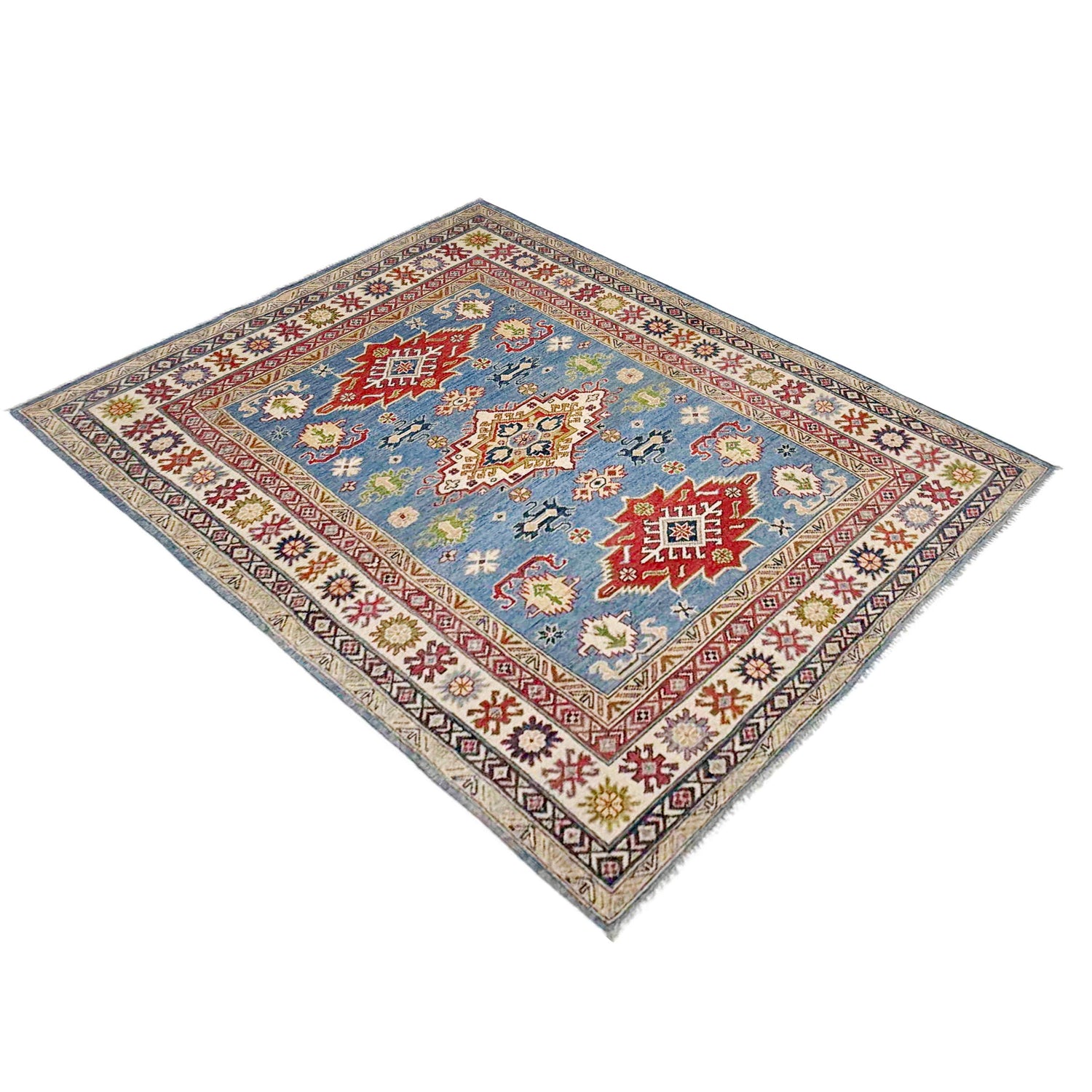 Handmade Kazak Area Rug 4' 10" x 6' 8" ft / 148 x 202 cm - No.R37614