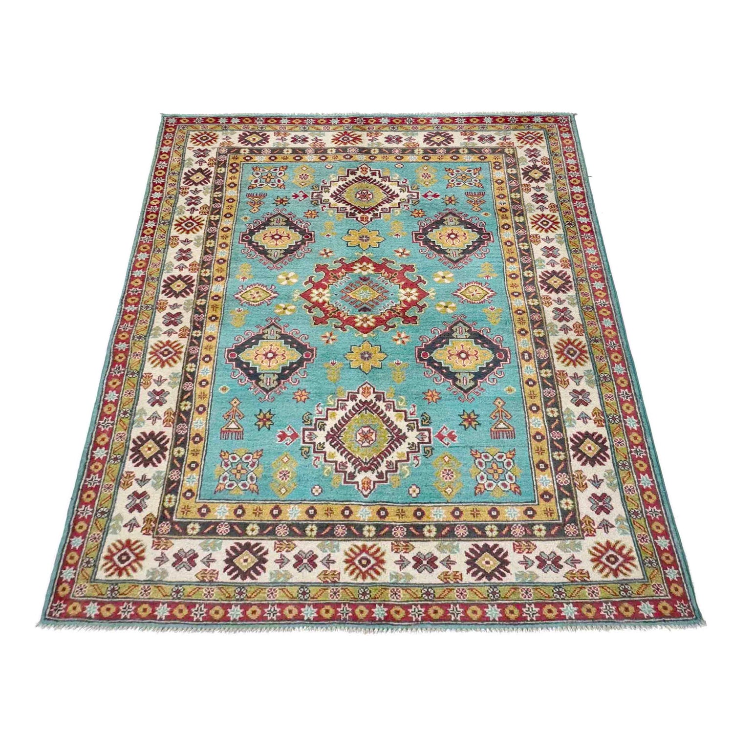 Hand knotted Kazak Carpet 4' 8" x 6' 2" ft / 143 x 188 cm - No. R37615