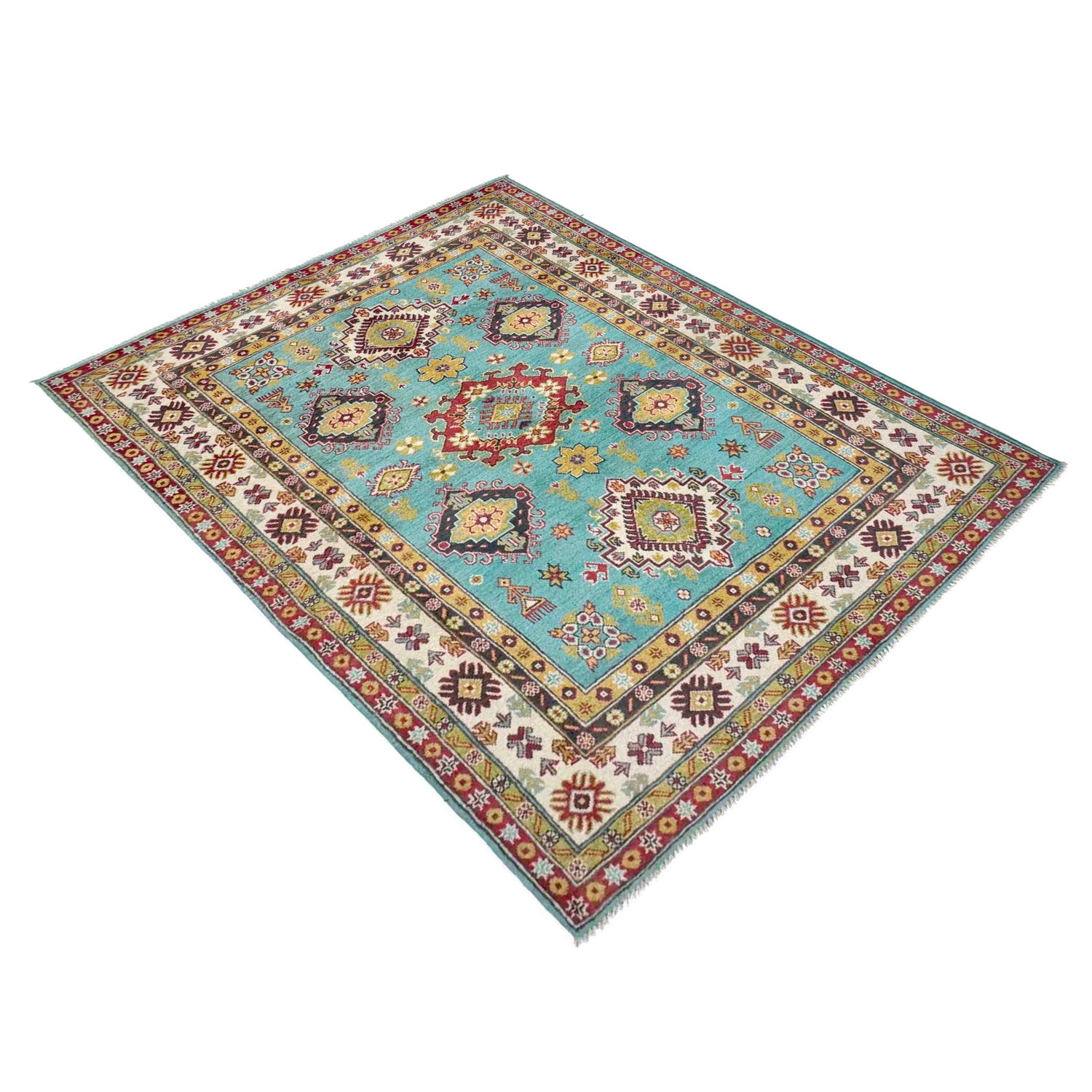 Hand knotted Kazak Carpet 4' 8" x 6' 2" ft / 143 x 188 cm - No. R37615