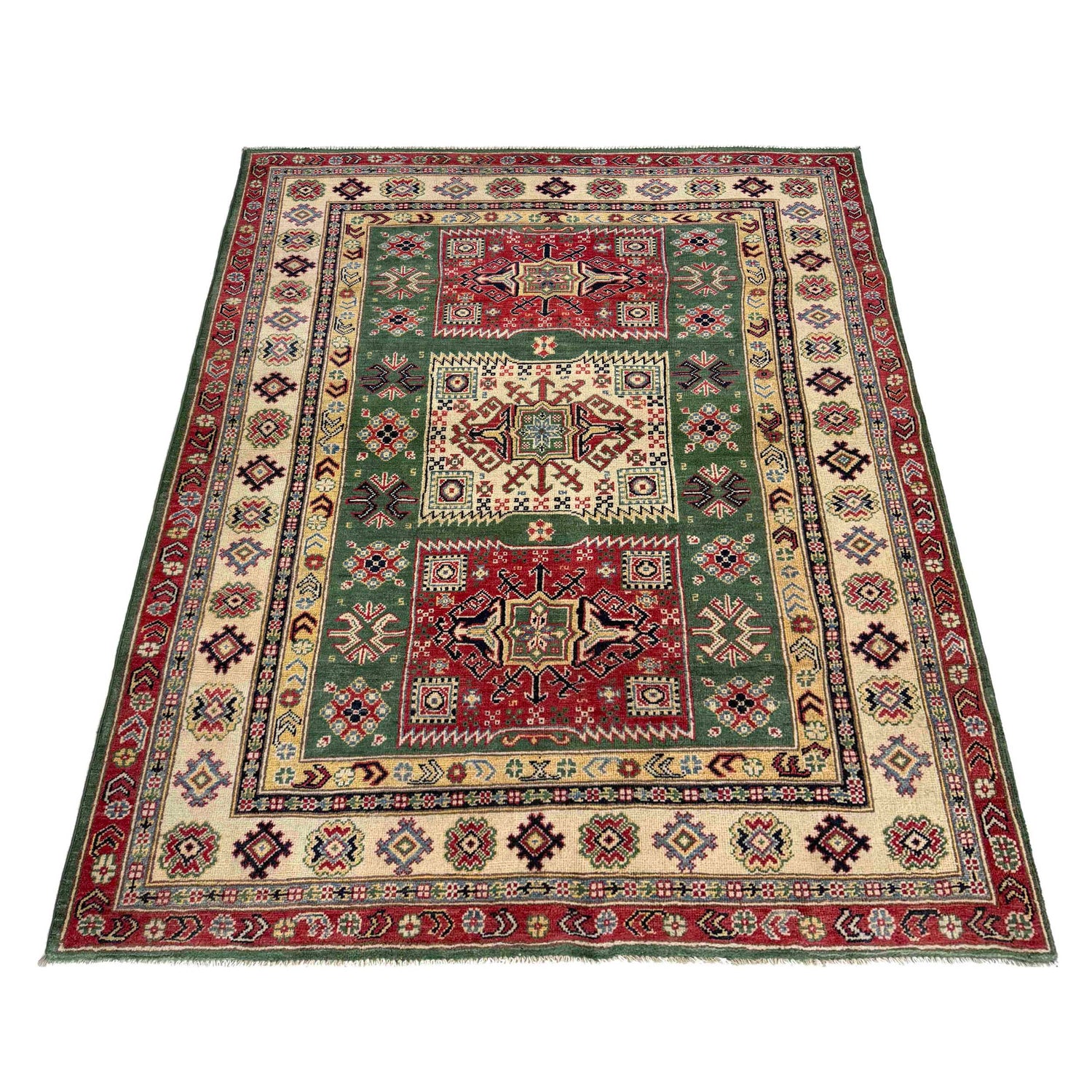 Hand Knotted Kazak Oriental Rug 5' 0" x 6' 6" ft / 152 x 197 cm - No. R37616