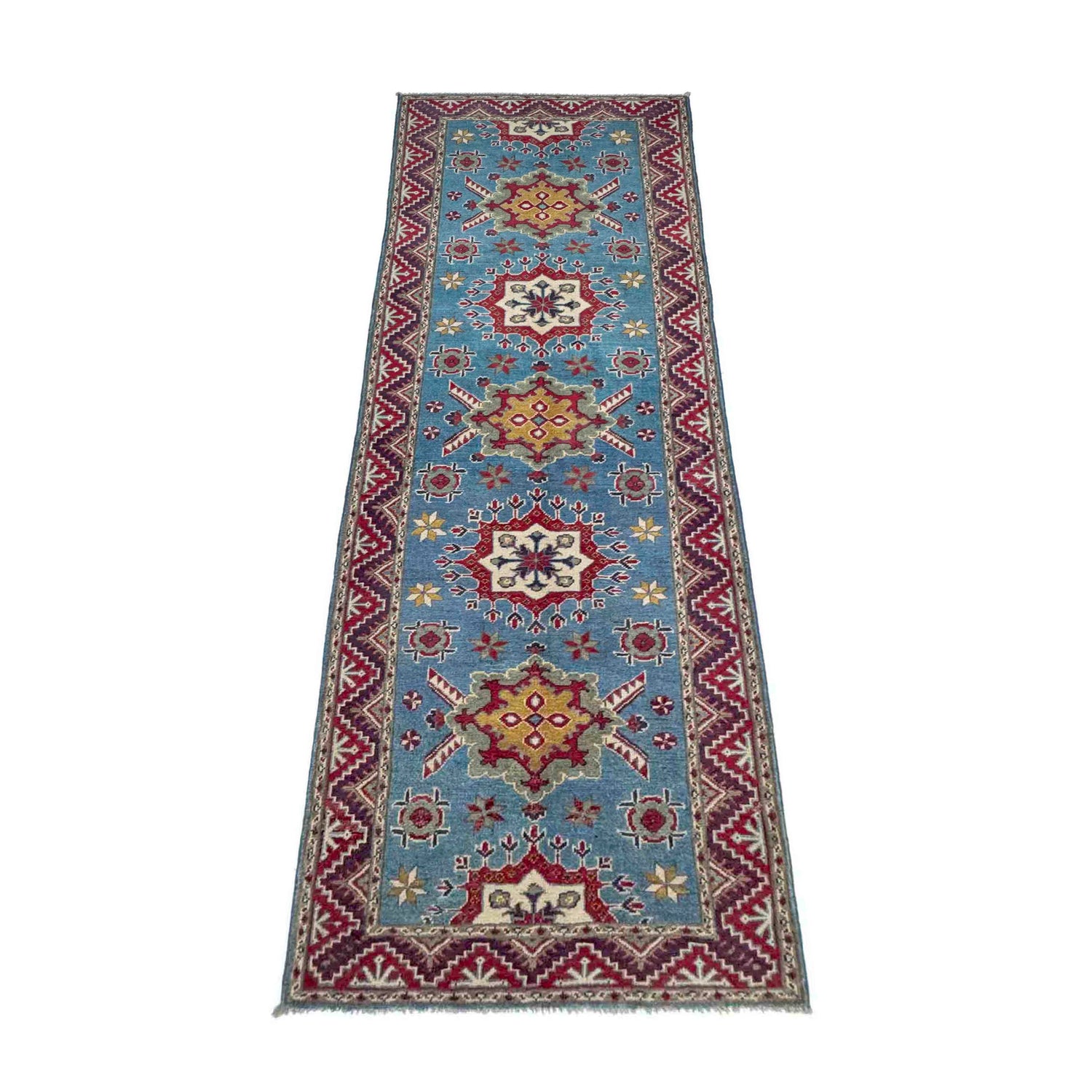 Hand Knotted Kazak Oriental Runner Rug 3' 1" x 9' 6" ft / 95 x 290 cm - No. R37618