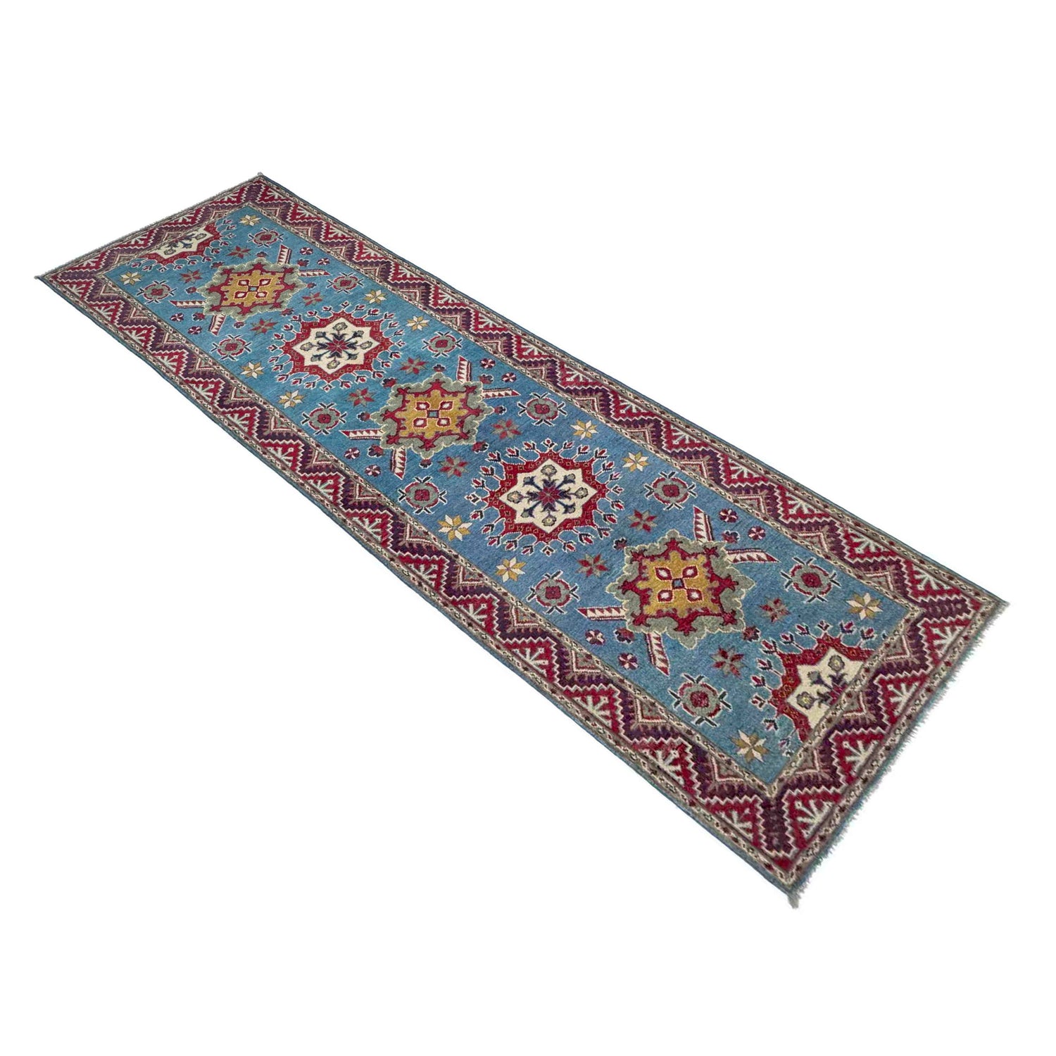 Hand Knotted Kazak Oriental Runner Rug 3' 1" x 9' 6" ft / 95 x 290 cm - No. R37618