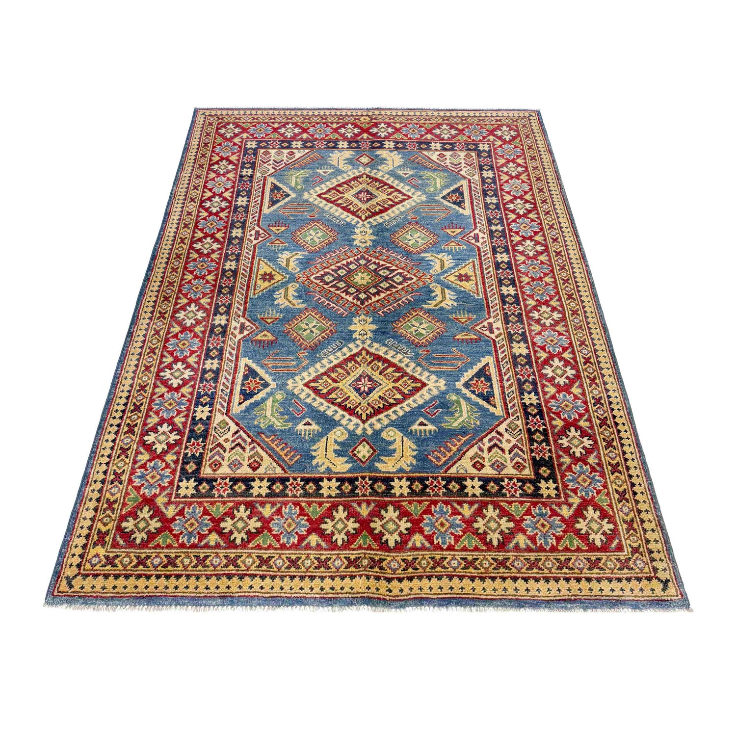 Hand knotted Kazak Carpet 4' 2" x 5' 11" ft / 127 x 181 cm - No. R37621