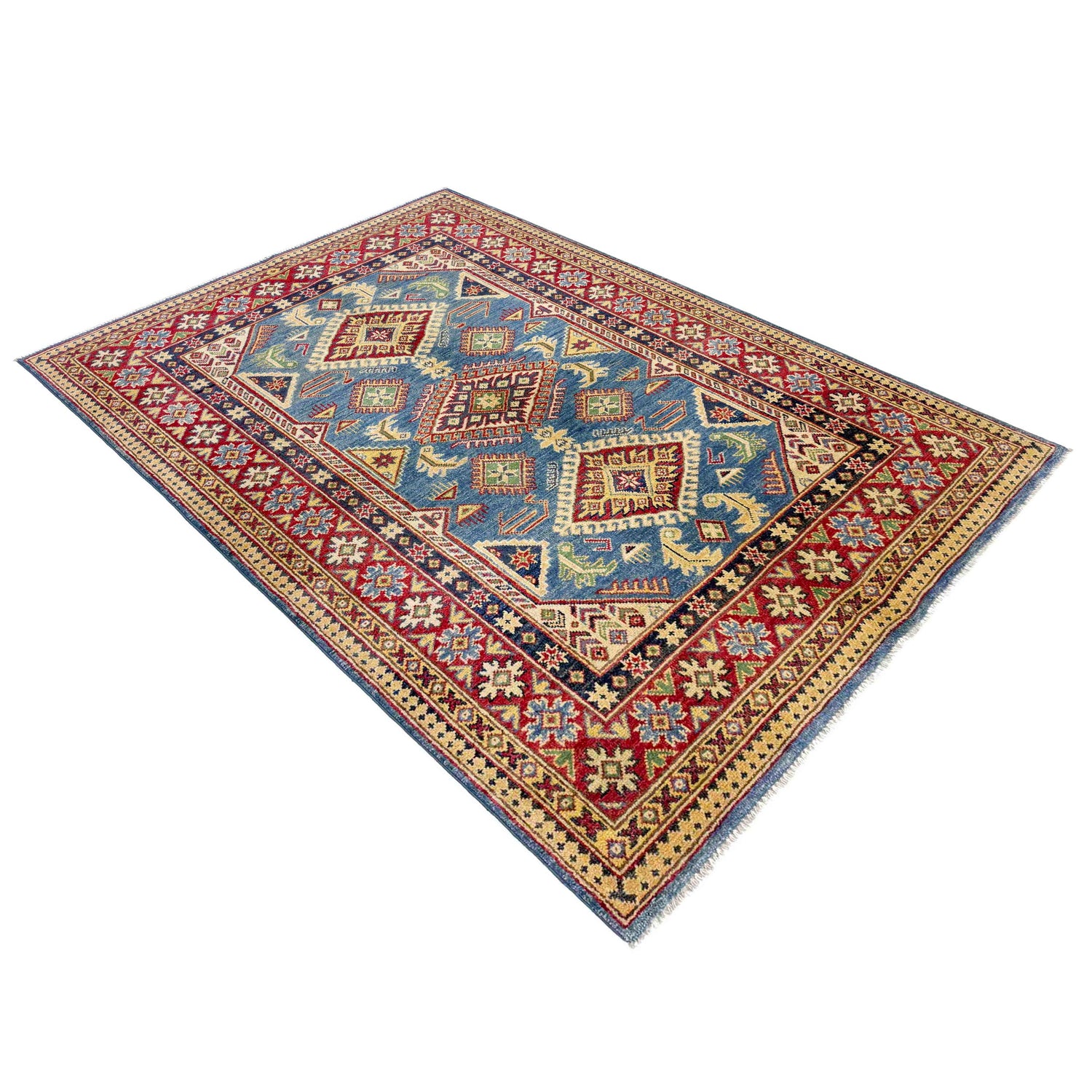 Hand knotted Kazak Carpet 4' 2" x 5' 11" ft / 127 x 181 cm - No. R37621