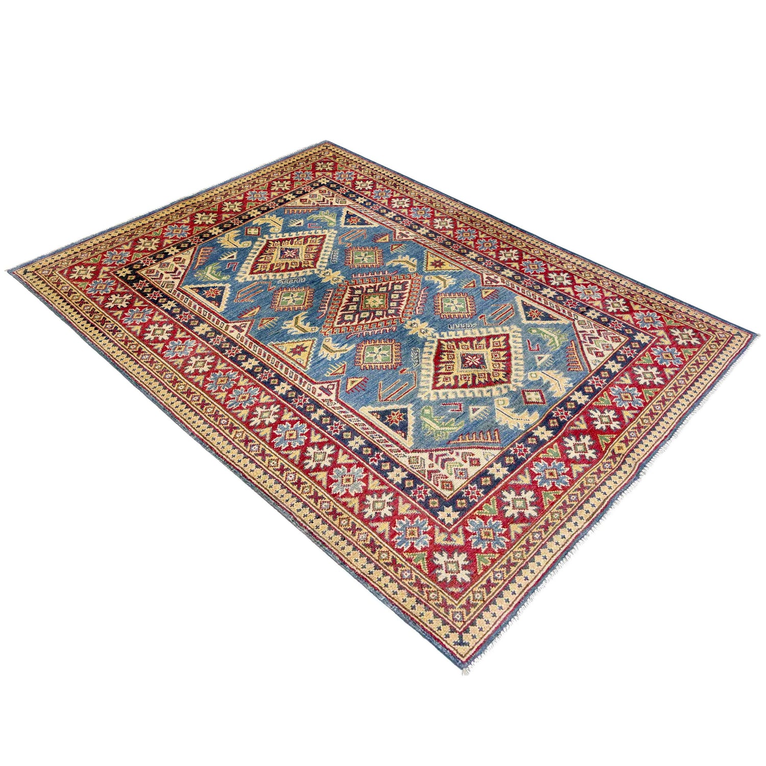 Hand knotted Kazak Carpet 4' 2" x 5' 11" ft / 127 x 181 cm - No. R37621