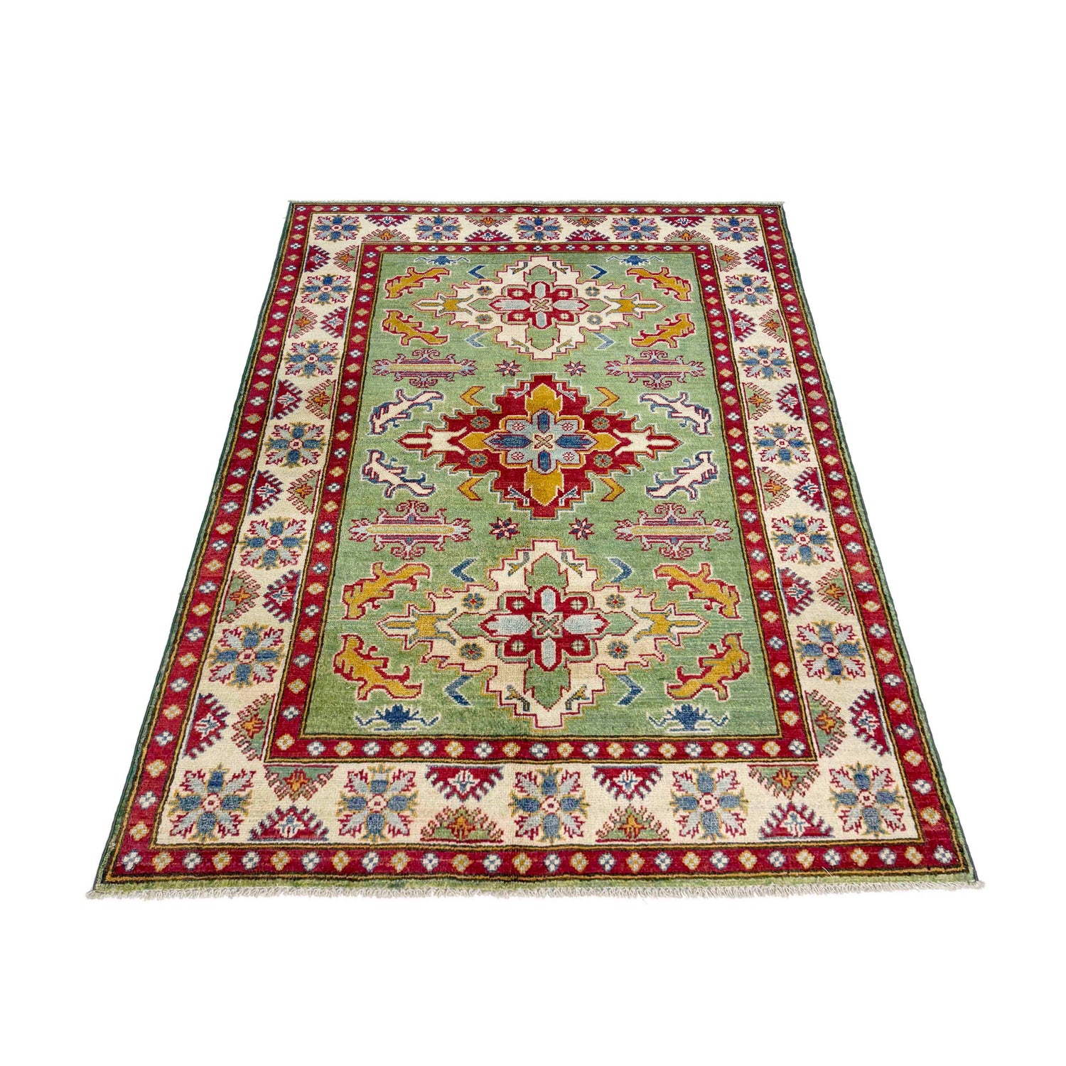 Handmade Kazak Area Rug 3' 10" x 5' 8" ft / 117 x 173 cm - No. R37623