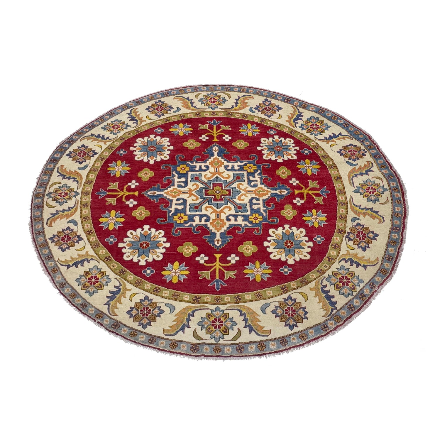Hand Knotted Round Kazak Oriental Rug 7' 10" x 7' 7" ft / 238 x 201 cm - No. R37630