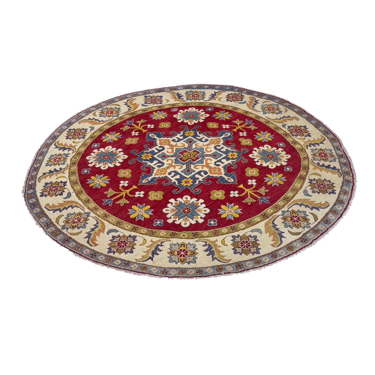 Hand Knotted Round Kazak Oriental Rug 7' 10" x 7' 7" ft / 238 x 201 cm - No. R37630